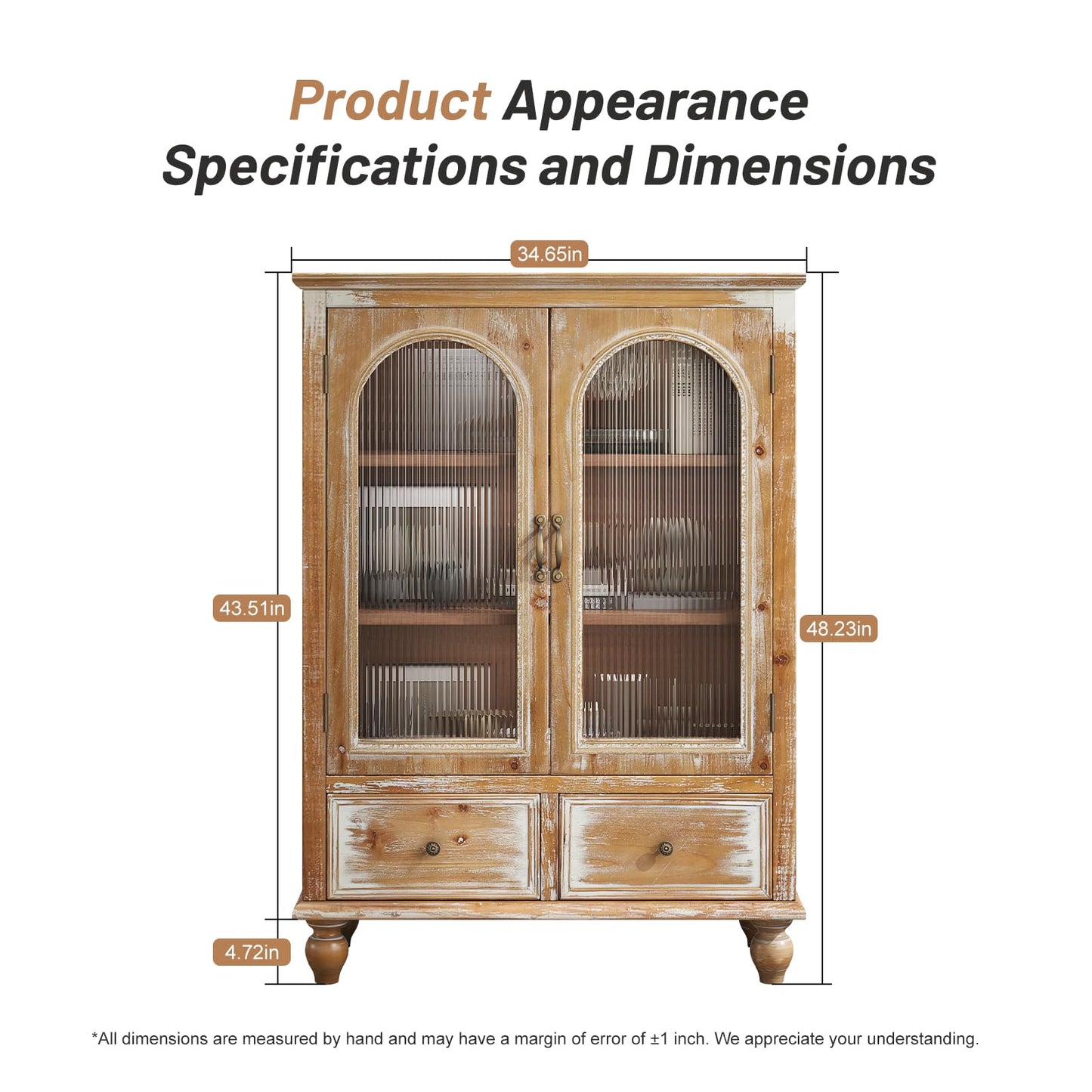 LKTART 60" Farmhouse Sideboard Buffet,Solid Fir Wood Frame with Hollowed-Out Carved Doors,Hand-Distressed Design,Versatile Storage Cabinet for Kitchen, Living Room,Natural Wood