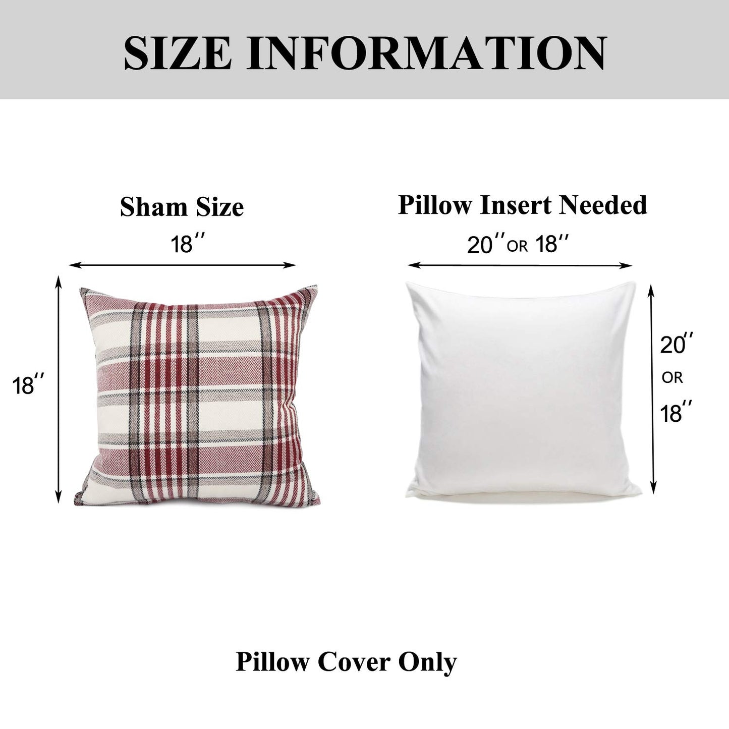 YOUR SMILE Retro Farmhouse Outdoor Buffalo Tartan Chequer Plaid Cotton Linen Decorative Throw Pillow Case Cushion Cover Pillowcase for Sofa 18 x 18 Inch, Set of 2, Khaki/Stripe
