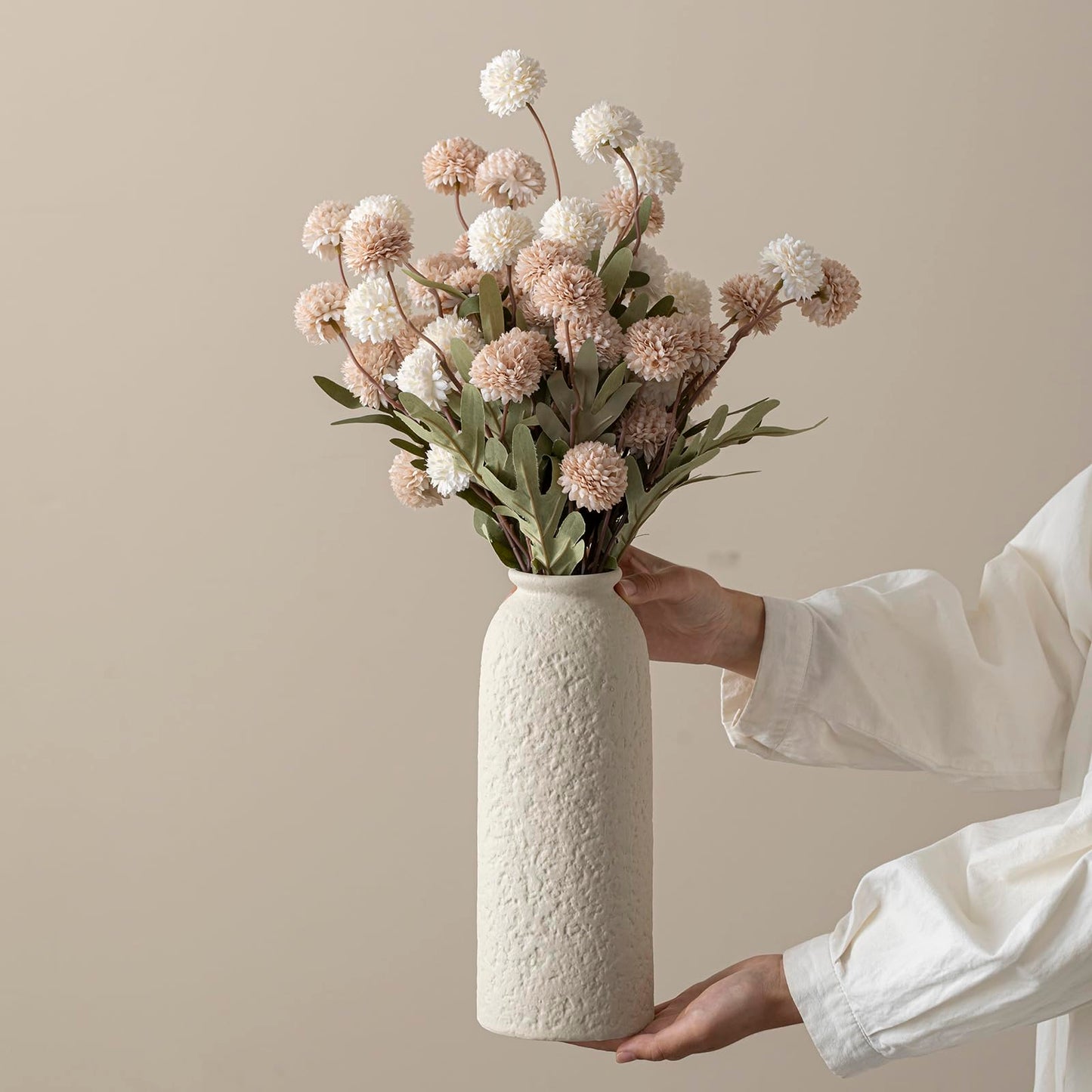 10.4 inches Tall Decorative Ceramic Vase Set, 3 Pieces, Nordic Modern Boho Style, White, Modern Farmhouse for Home Decor (Coffee Mix)
