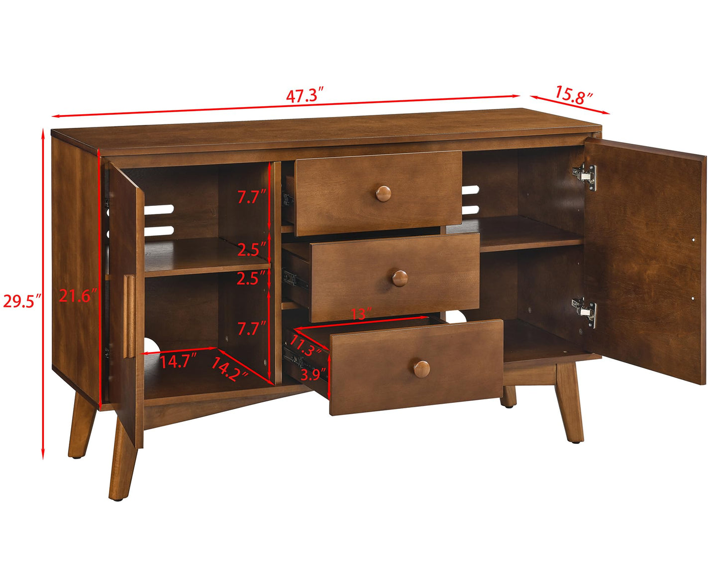 LKTART 60" Mid Century Modern Sideboard Buffet with Hollow Carved Doors and Outlet Holes,Vintage Accent Cabinet Credenzas Storage Cabinet Walnut
