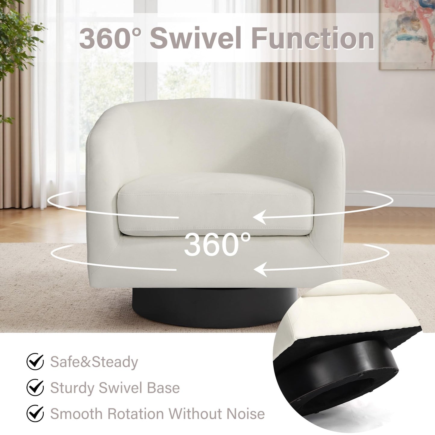 Swivel Barrel Accent Chairs Set of 2, Modern 360° Swivel Round Barrel Chair with Curve Back, Upholstered Velvet Fabric Armchair Single Sofa Club Chair for Living Room, Bedroom, Coffee