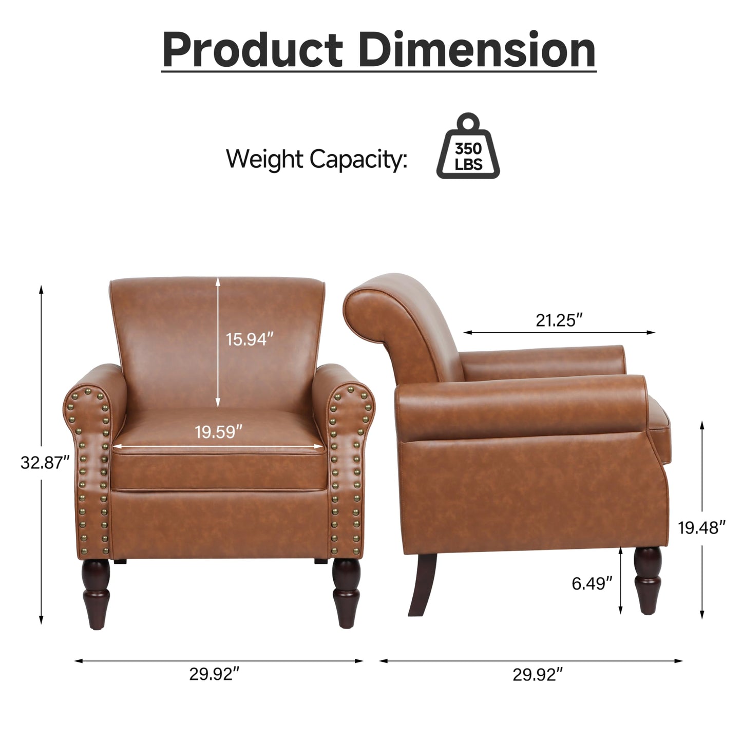 Wingback Accent Chairs Set of 2, Mid-Century Modern Upholstered Armchair Living Room Chair with Nailhead Trim & Rolled Armrest, Comfy Lounge Chair Single Sofa Chair for Bedroom, Light Blue
