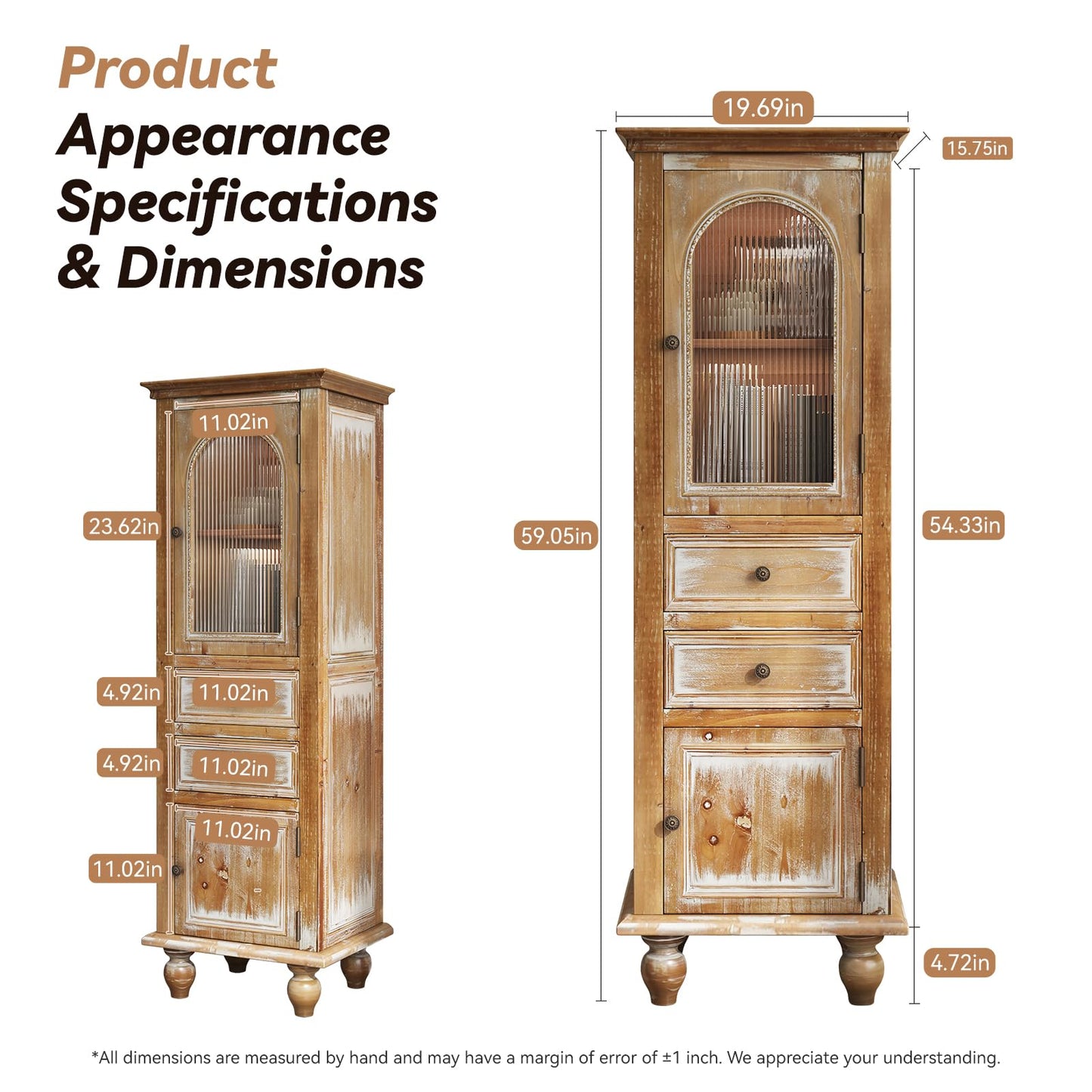 LKTART KTART 55'' Tall Kitchen Pantry Cupboard Storage Cabinet with Shelves & Drawer,French Country Accent Cabinet with Embossed Floral Metal Doors and Solid Wood Frame,Natural Wood