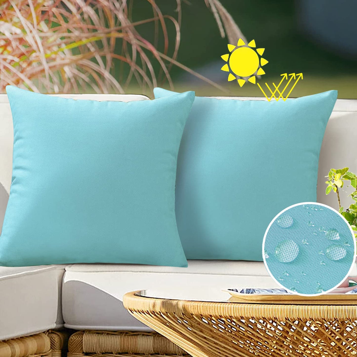 VAKADO Outdoor Waterproof Throw Pillow Covers 18X18 Set of 2 Decorative Green Patio Furniture Summer Cushion Cases Outside Decor for Couch Garden Bench Porch