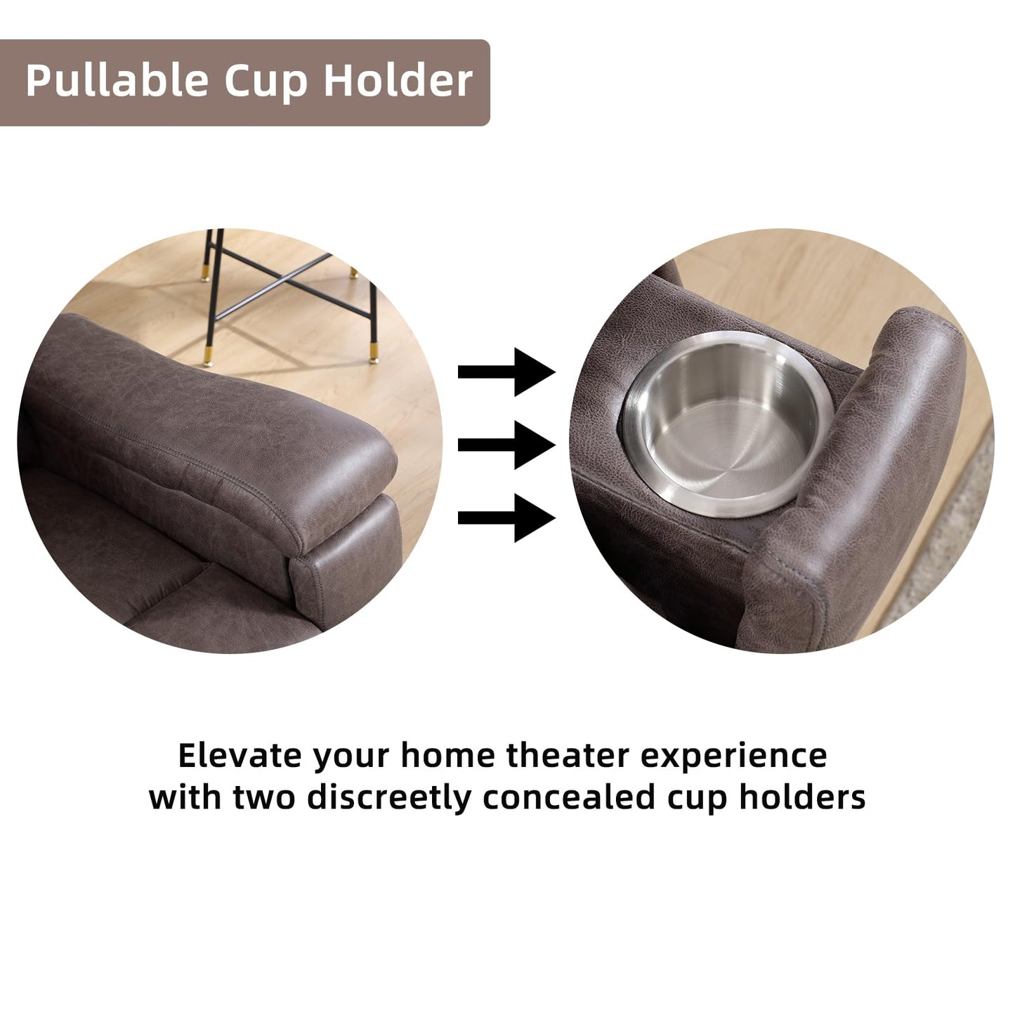 IOMOR Leather Recliner Chair, Manual Recliner Chair for Adults with Overstuffed Arms and Back, Single Sofa Recliner with Cup Holders for Living Room (1, Brown)