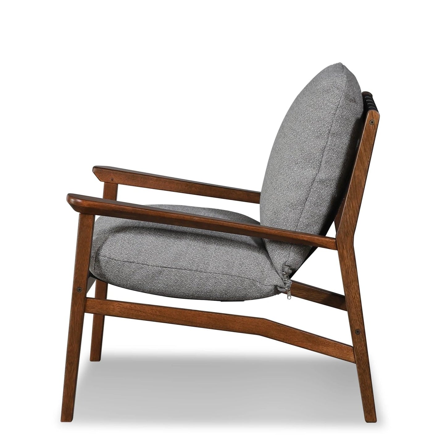 Grain Wood Furniture Solid Wood Mid Century Lounge Chair with Stone Gray Cushions