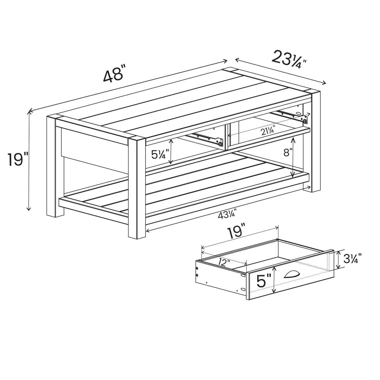 Grain Wood Furniture Montauk Coffee Table, Solid Wood with a Driftwood Finish