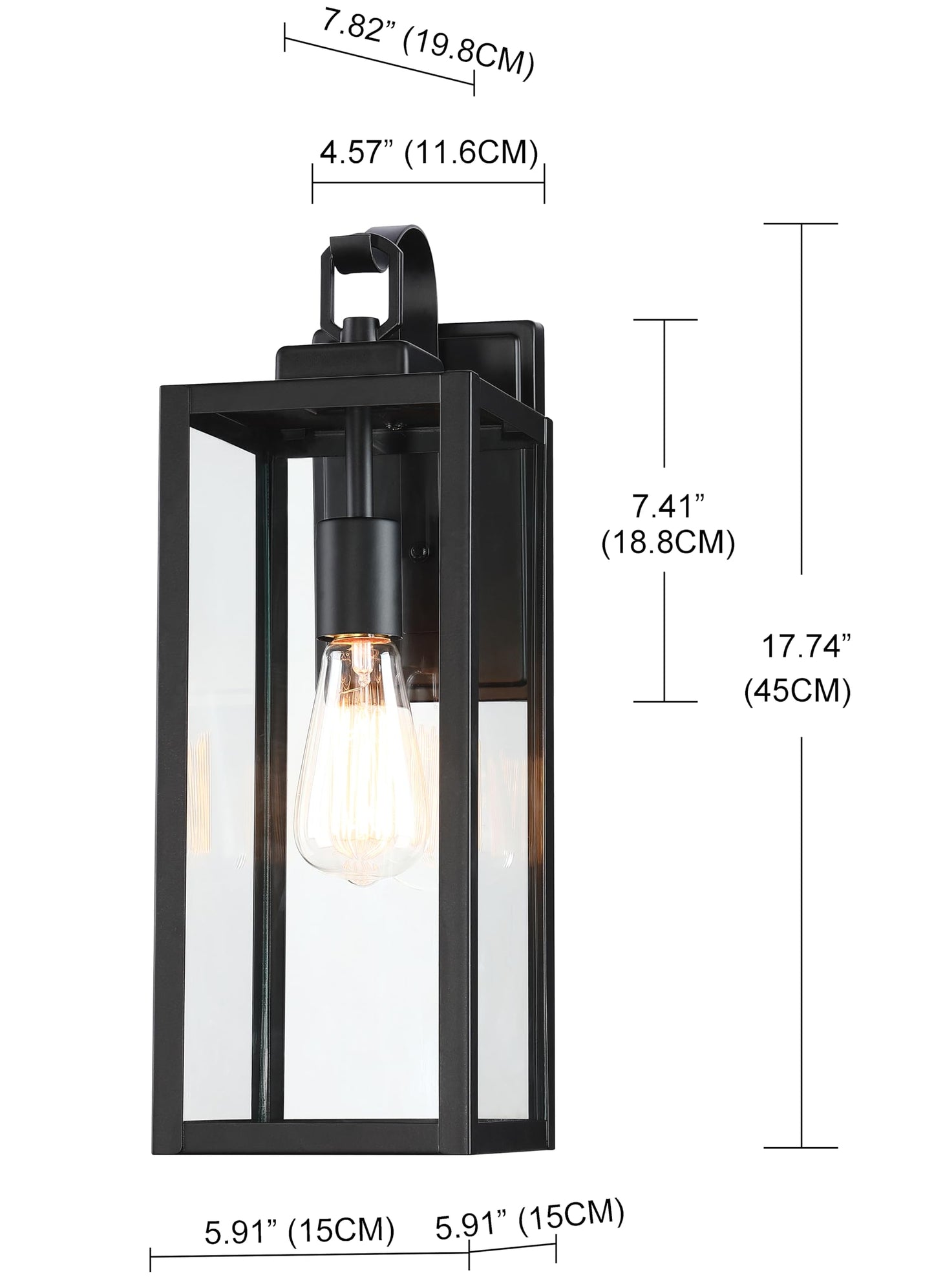 18 Inch Dusk to Dawn Outdoor Wall Light Fixtures, Large Exterior Waterproof Light Fixtures, Black Modern Porch Lights with E26 Sockets & Glass Shades, Wall Sconces for Patio, Garage, Front Door