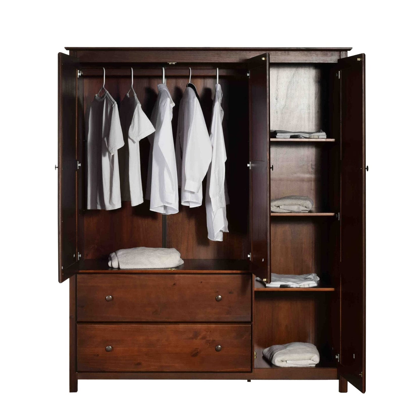 Grain Wood Furniture Shaker 3-Door Wardrobe, Solid Wood with Expresso Finish
