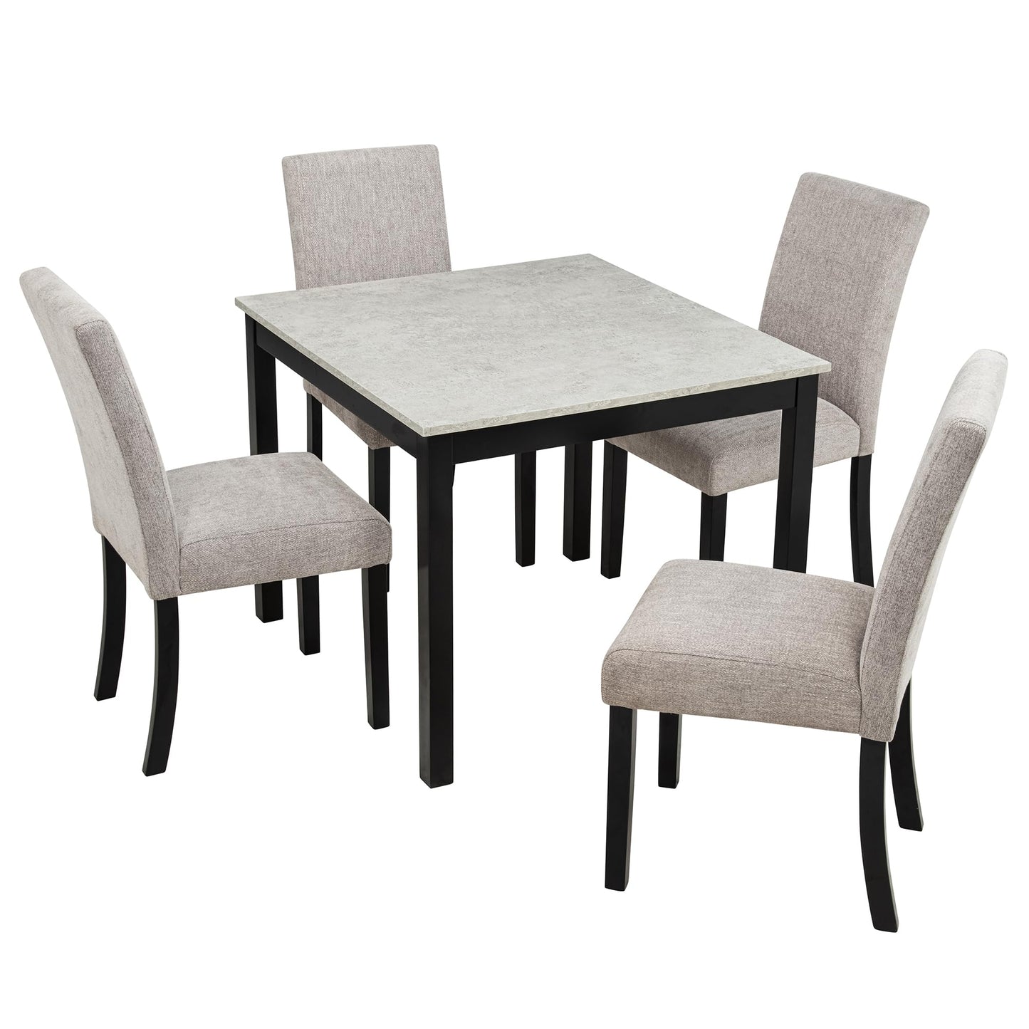 LKTART 5-Piece Kitchen & Dining Room Table and Chairs Sets,Small Square Kitchen Table with 4 Upholstered XX-Shaped Backrest Chairs,Walnut