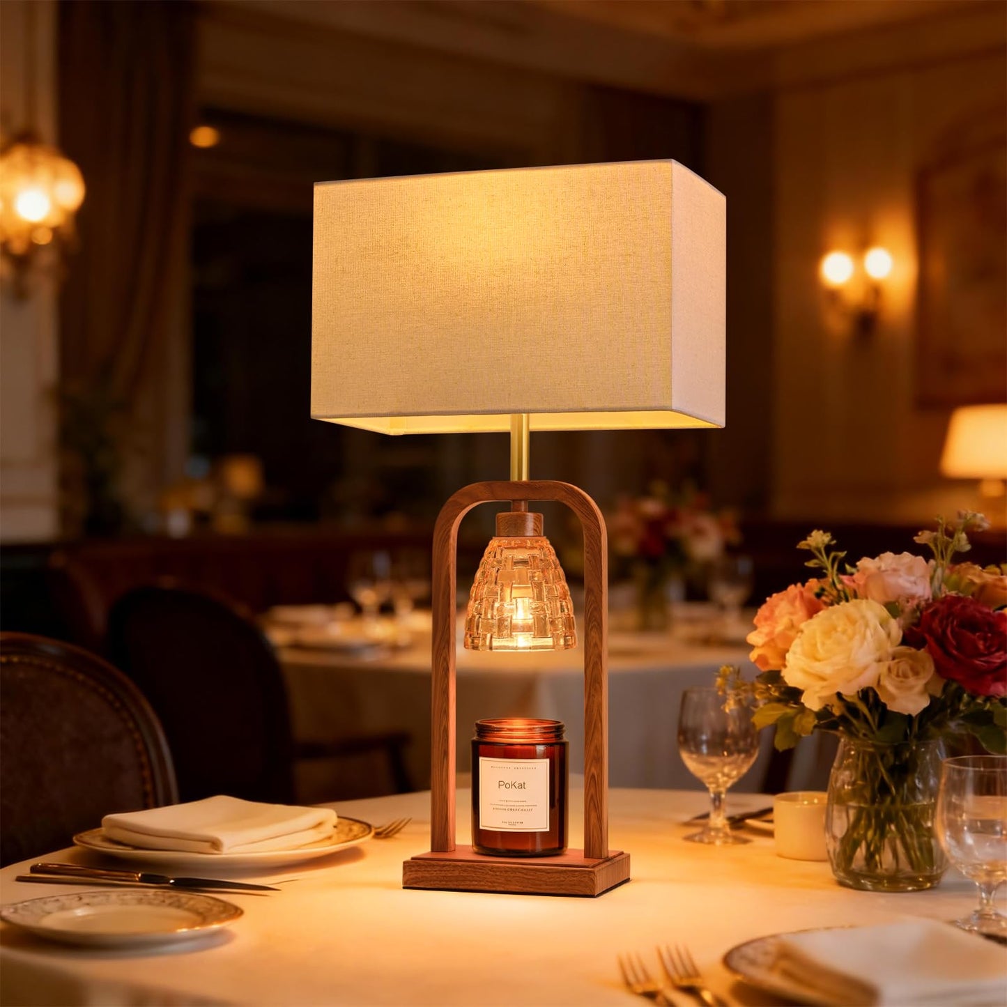 PoKat Gold Table Lamp Candle Warmer, Candle Warmer Lamp with Timer Dimmer, Wax Light Warming Table Lamp for Jar Candles, Modern Bedside Lamp for House Warming Home Decor Living Room, Bulb Included