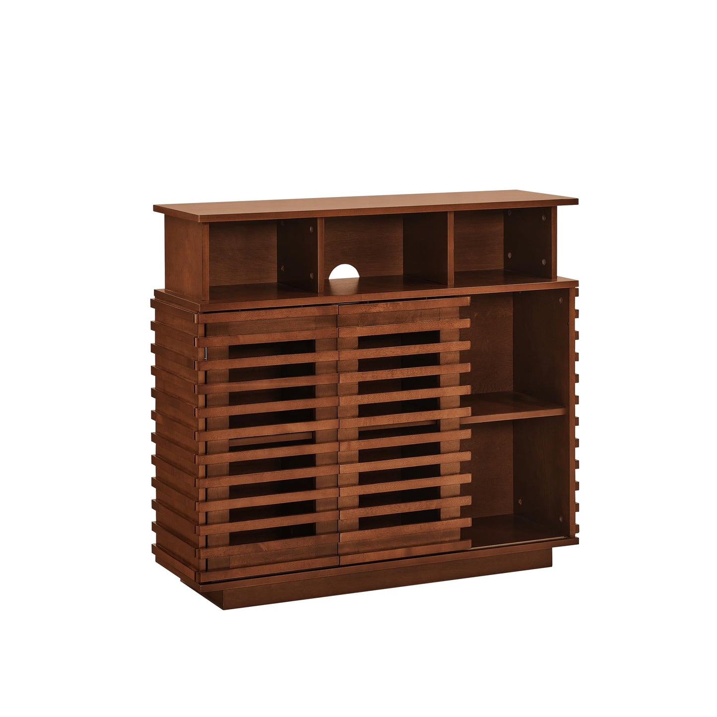 LKTART 63" Rattan Sideboard Buffet Cabinet,Kitchen Storage Cabinet,Wood Coffee Bars with 4 Doors & Open Storage Shelves,Mid Century Modern Credenza Console Table for Living Room,Walnut