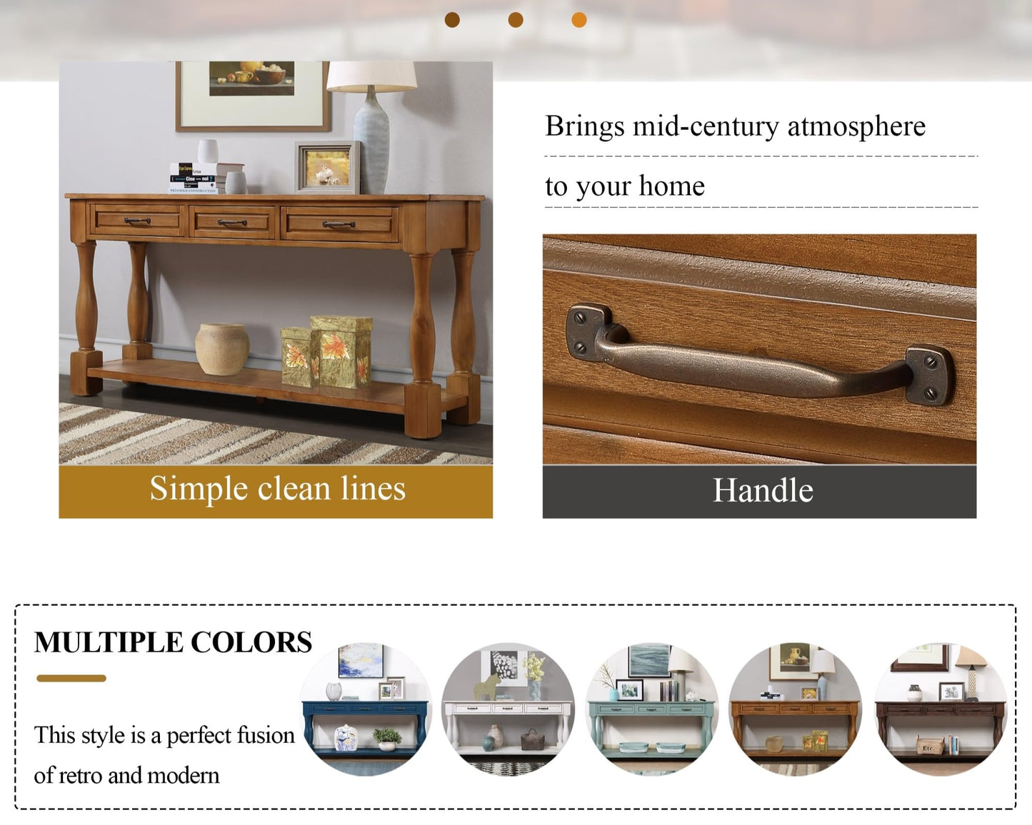 LKTART Solid Wood Console Table for Entryway,Long Sofa Table with 3 Drawers and Bottom Shelf for Hallway,Foyer,Entry,Easy Assembled (63" Light Espresso)