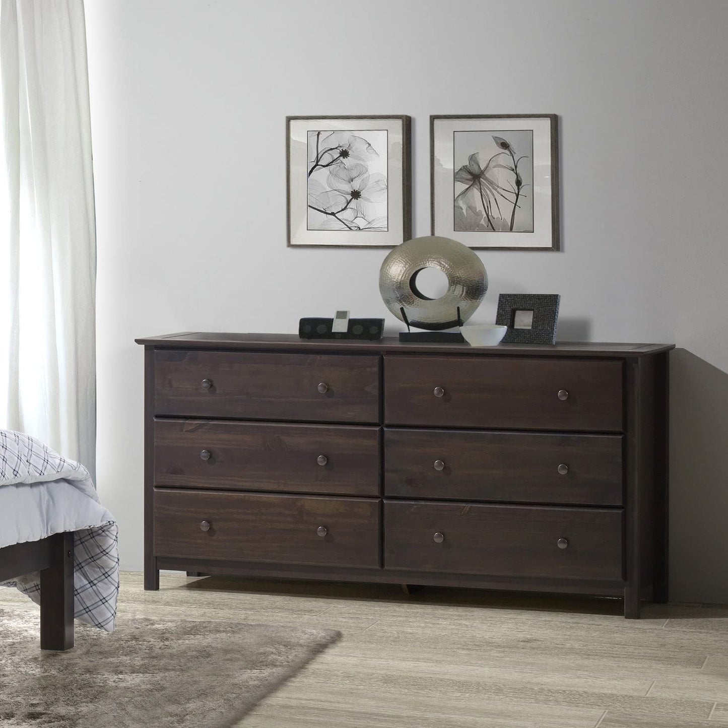 Grain Wood Furniture Shaker 6-Drawer Dresser, Solid Wood with a Walnut Finish