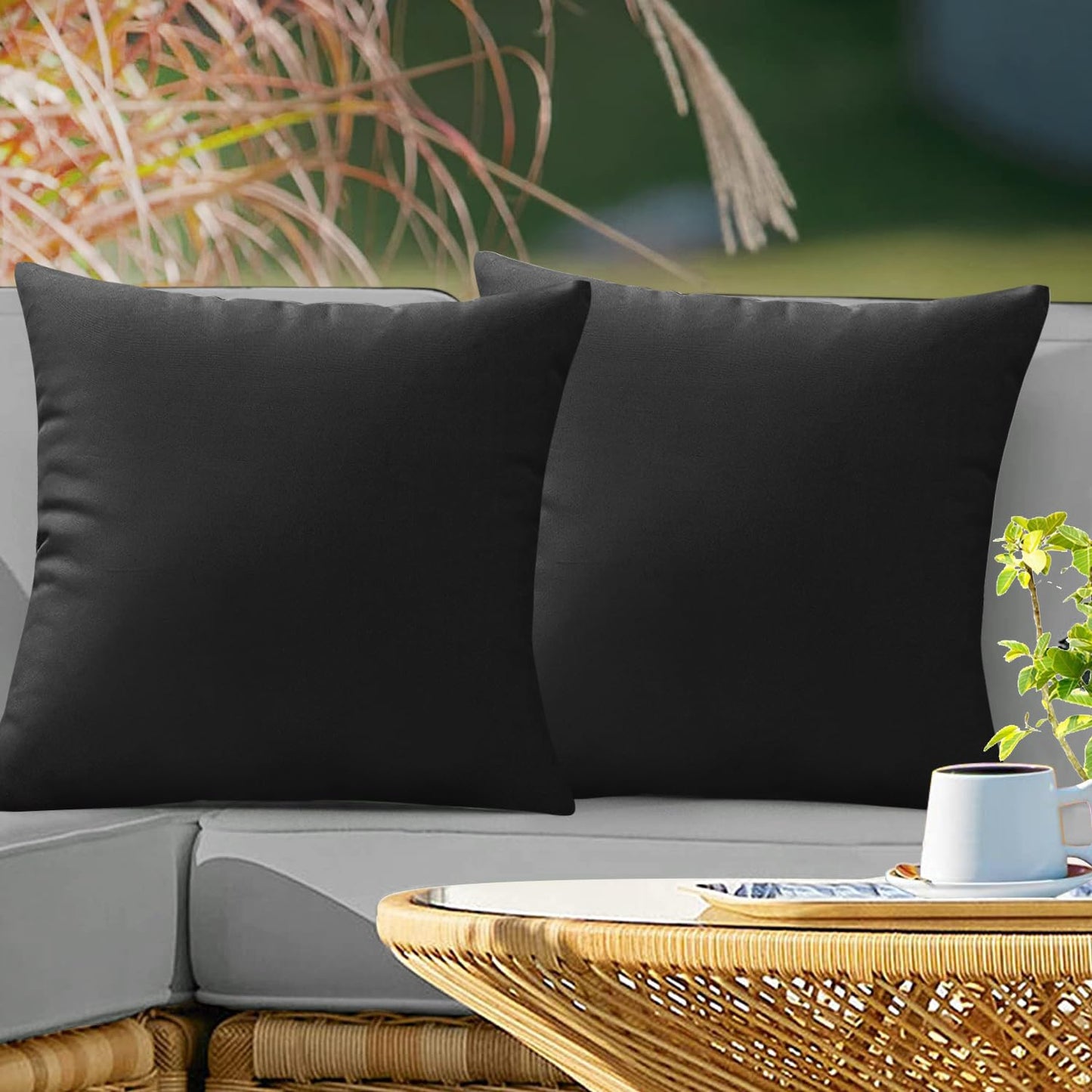 VAKADO Outdoor Waterproof Throw Pillow Covers 18X18 Set of 2 Decorative Green Patio Furniture Summer Cushion Cases Outside Decor for Couch Garden Bench Porch