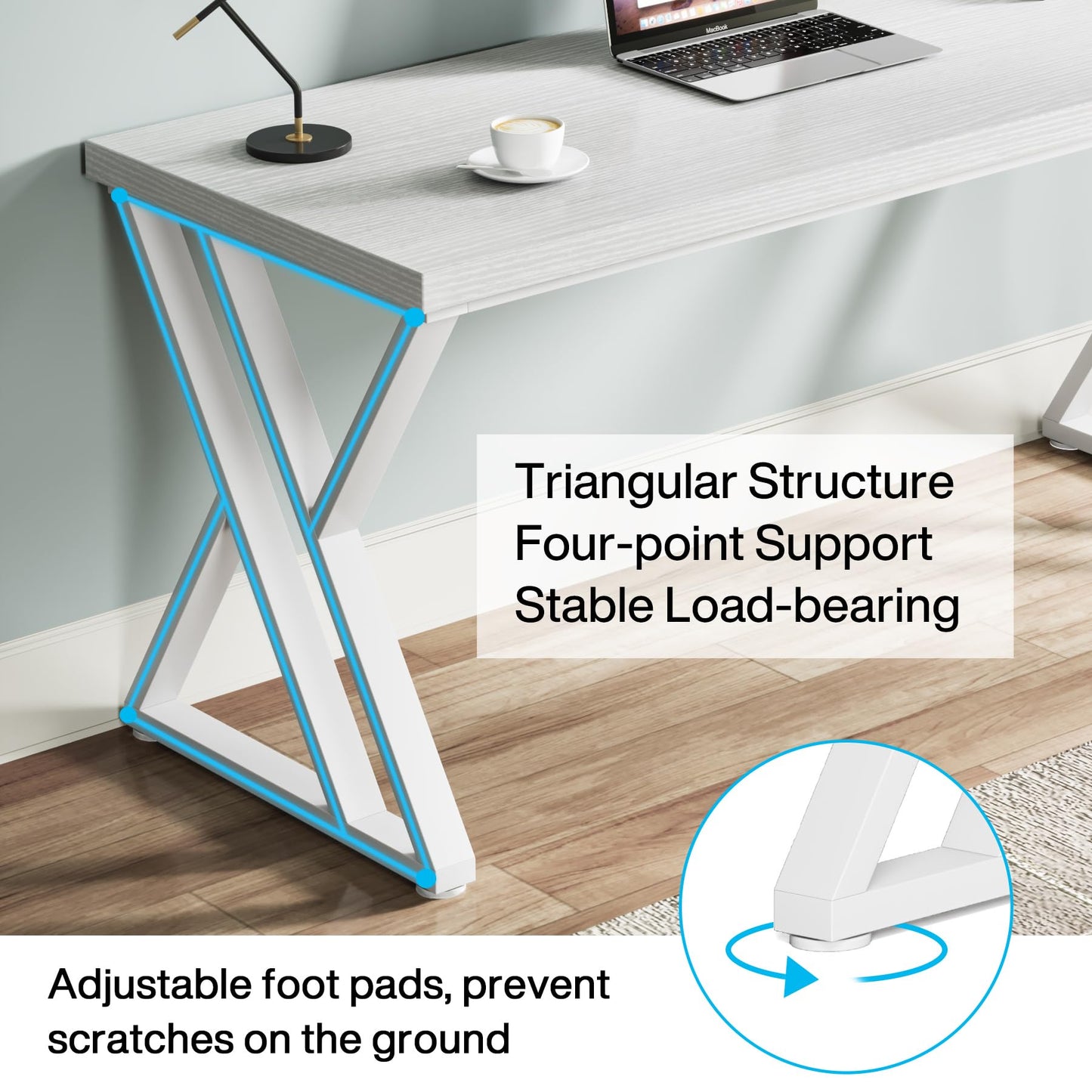 Tribesigns Modern Walnut/White 55" Heavy Duty Computer Desk, Study & Work Desk, 23.6"D x 55.1"W x 29.5"H, Z-Shaped Metal Legs, 330 lbs Capacity