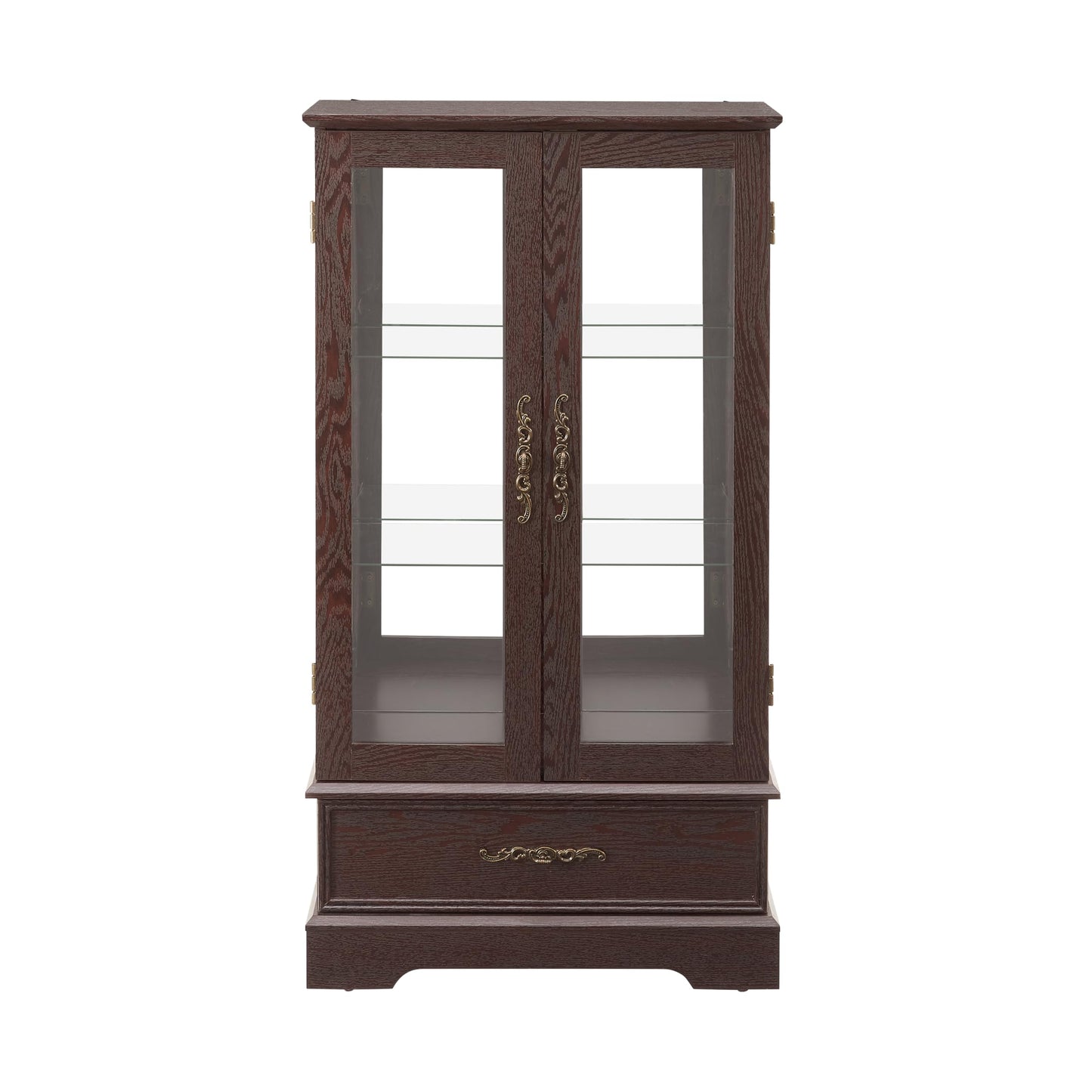 LKTART Curio Glass Display Cabinet,Storage Cabinet with Lights and Mirrored Back Panel,China Cabinet with Tempered Glass Doors and Shelves,Collectible Display Shelf,Included Bulb White