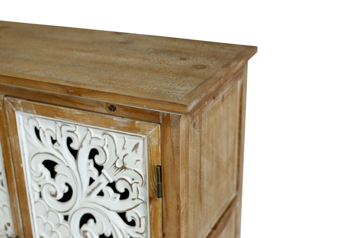 LKTART 60" Farmhouse Sideboard Buffet,Solid Fir Wood Frame with Hollowed-Out Carved Doors,Hand-Distressed Design,Versatile Storage Cabinet for Kitchen, Living Room,Natural Wood