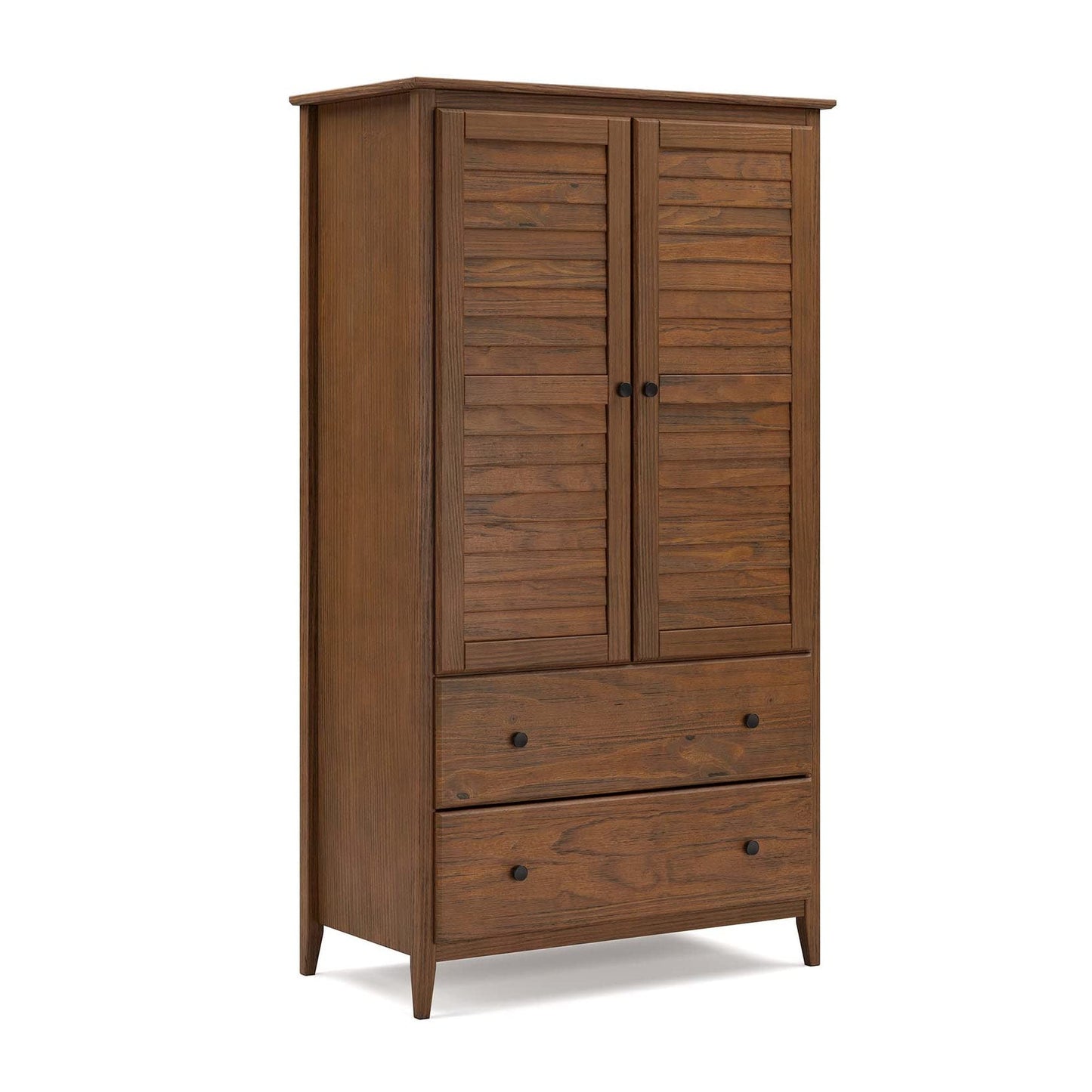 Grain Wood Furniture Greenport 2-Door Wardrobe, Solid Wood with a Brushed Walnut Finish