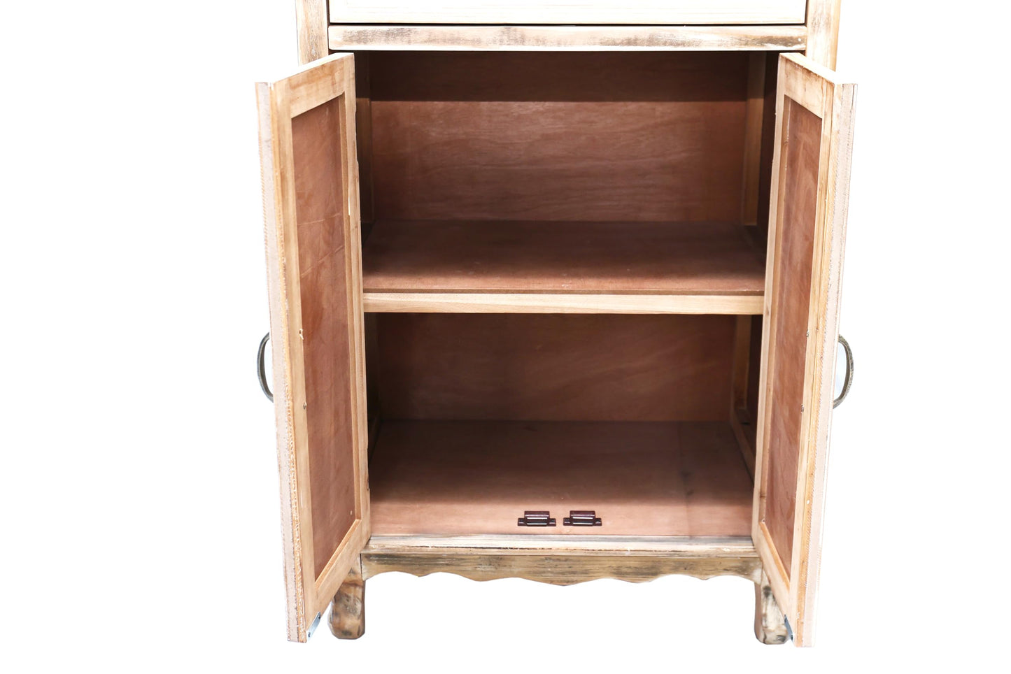 LKTART KTART 55'' Tall Kitchen Pantry Cupboard Storage Cabinet with Shelves & Drawer,French Country Accent Cabinet with Embossed Floral Metal Doors and Solid Wood Frame,Natural Wood