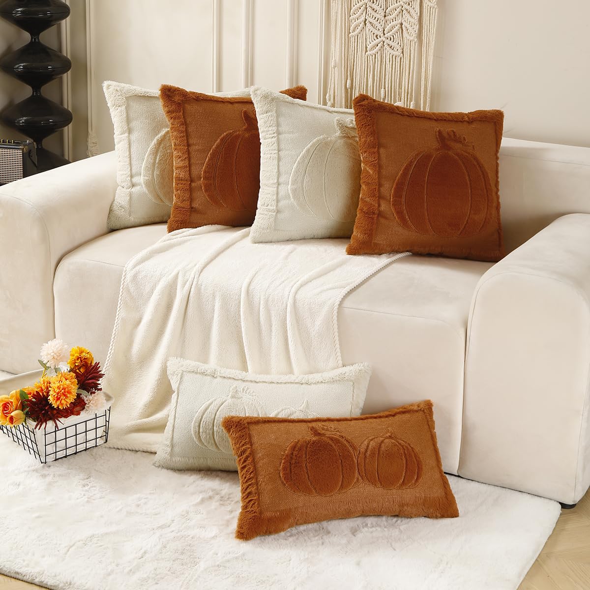 VAKADO Fall Thanksgiving Throw Pillow Covers 18x18 Set of 2 Outdoor Decoration Pumpkin Couch Orange Decorative Home Decor for Bed Sofa Bedroom Office
