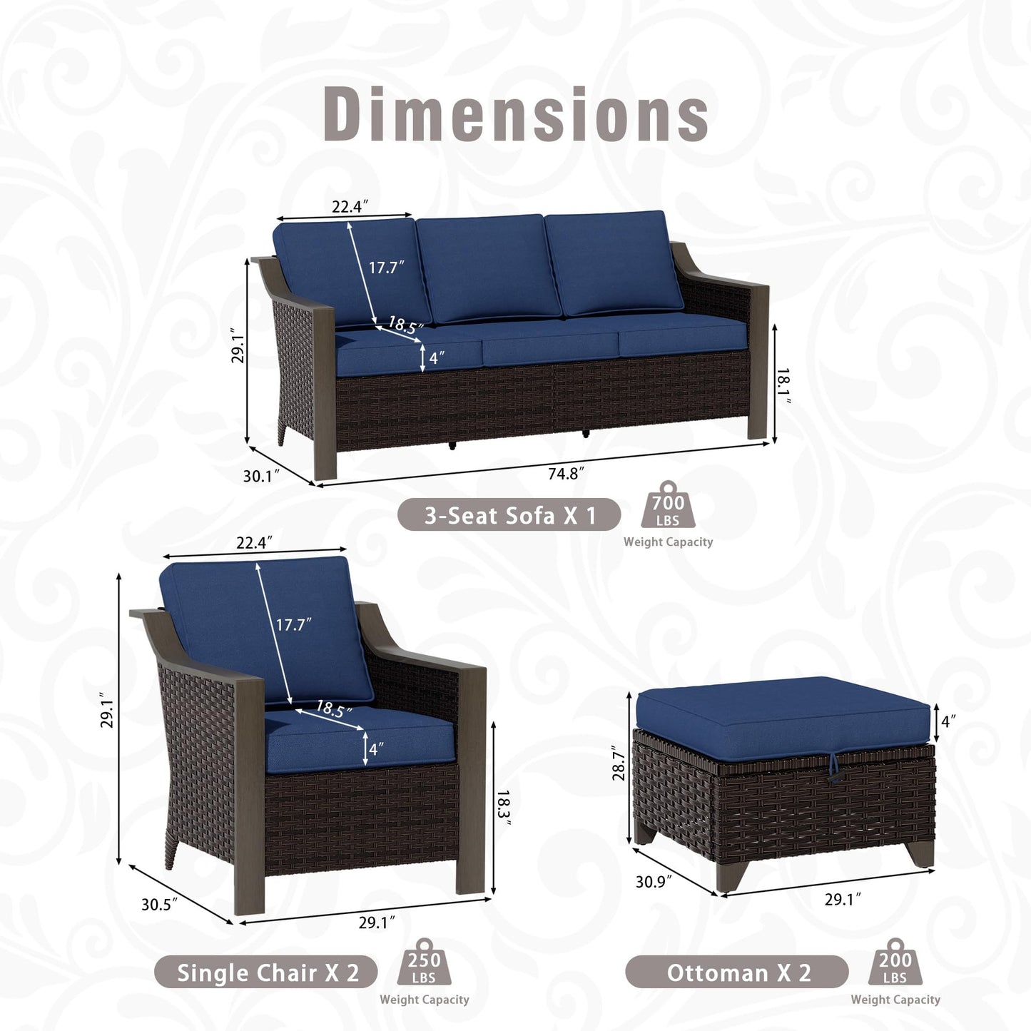 74 Inch Patio 3-Seater Sofa,PE Wicker Outdoor Lounge with Thick Removable Water-Resistant Cushions, Rust-Proof Steel Frame, 900LBS Capacity, Beige