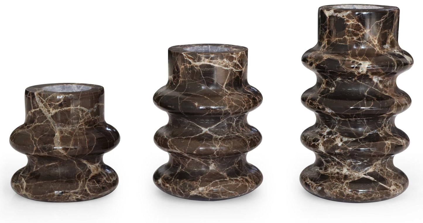 Vixdonos Marble Candle Holder Set of 2 Taper Candle Candlestick Mantle Candle Stand for Home Decor,Wedding,Party and Table Centerpieces(Brown)