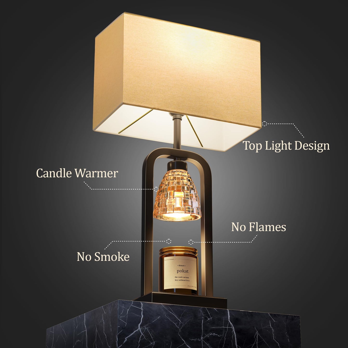 PoKat Gold Table Lamp Candle Warmer, Candle Warmer Lamp with Timer Dimmer, Wax Light Warming Table Lamp for Jar Candles, Modern Bedside Lamp for House Warming Home Decor Living Room, Bulb Included
