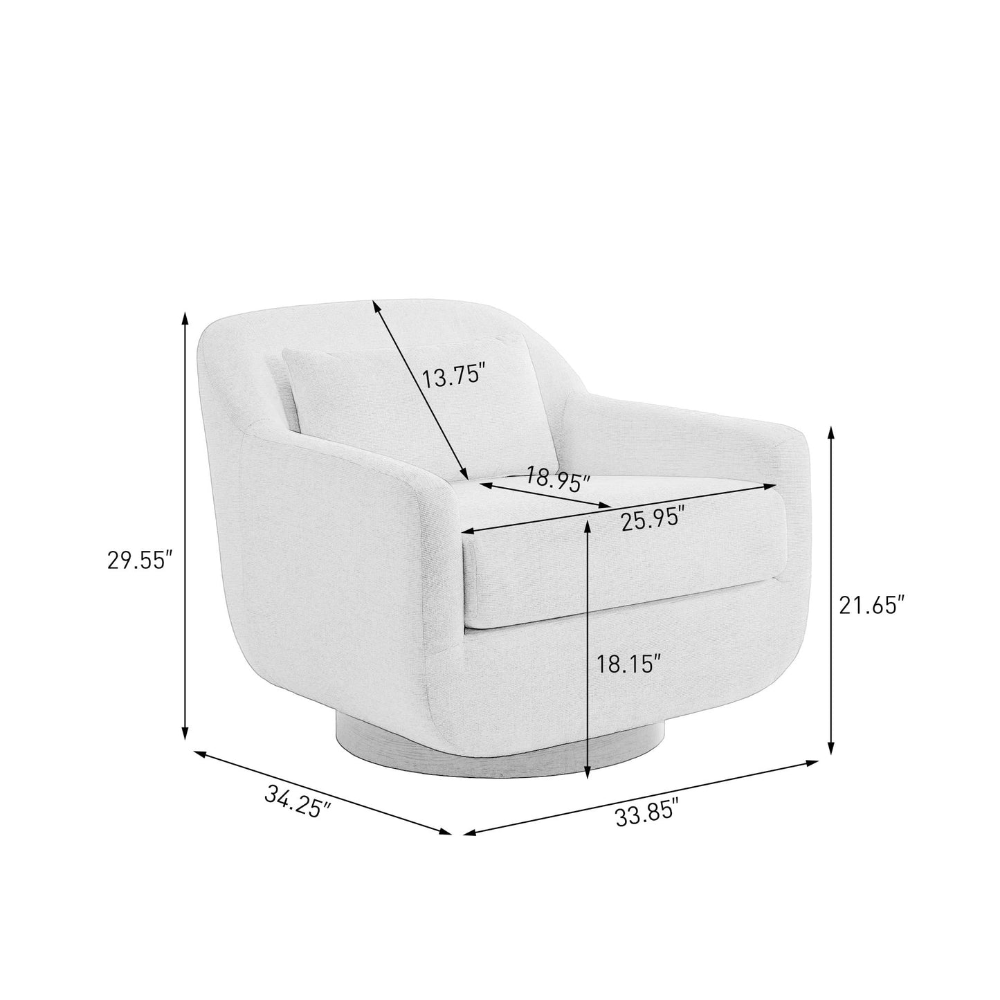 Swivel Accent Chair, 360° Swivel Upholstered Barrel Chair for Living Room, Comfy Club Armchairs Reading Chair with Curves Back Design, Metal Swivel Base, Chenille Fabric, Dark Gray