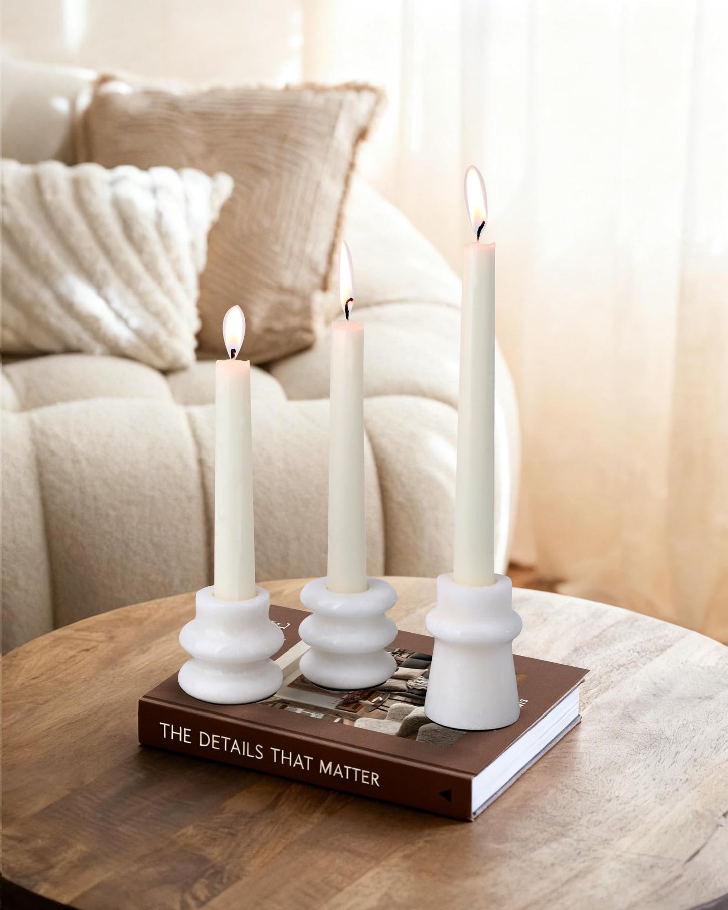 Vixdonos Marble Candle Holder Set of 2 Taper Candle Candlestick Mantle Candle Stand for Home Decor,Wedding,Party and Table Centerpieces(Brown)