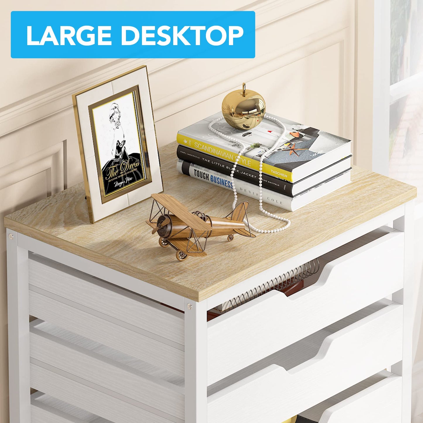 Tribesigns 5 Drawer Chest, Wood Storage Dresser Cabinet with Wheels, Industrial Storage Drawer Organizer Cart for Office Bedroom Entryway (Rustic Brown, 1 PC)