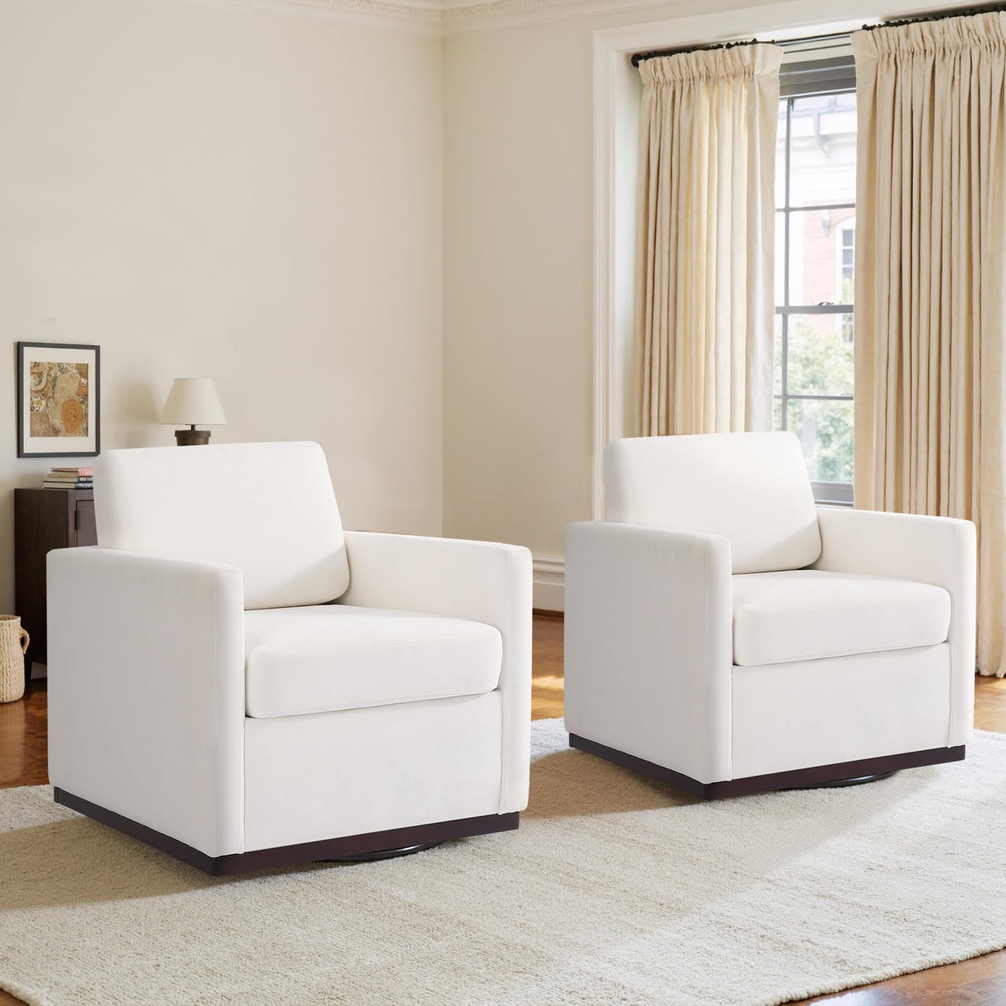 Faux Leather Swivel Accent Chairs Set of 2, 360° Swivel Upholstered Club Armchairs for Living Room, 31" Wide Square Single Sofa Reading Chair with Deep Seat, Metal Swivel Base, Navy