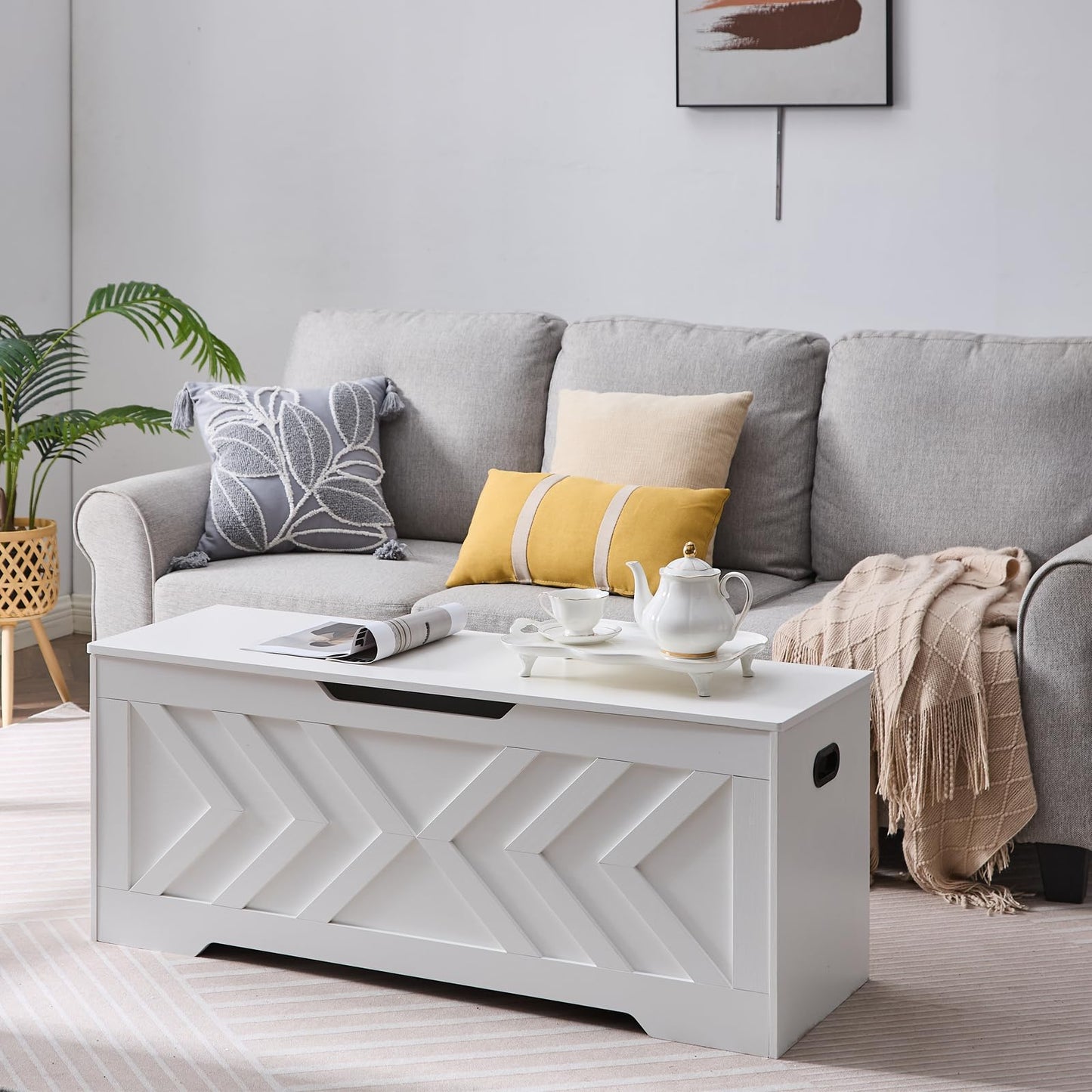 47.2” Storage Bench,Extra Large Wooden Storage Chest with 2 Safety Hinges,entryway Bench,Blanket Storage,Shoe Storage Bench for Entryway,Bedroom,Living Room,Easy Assembly.-Greige