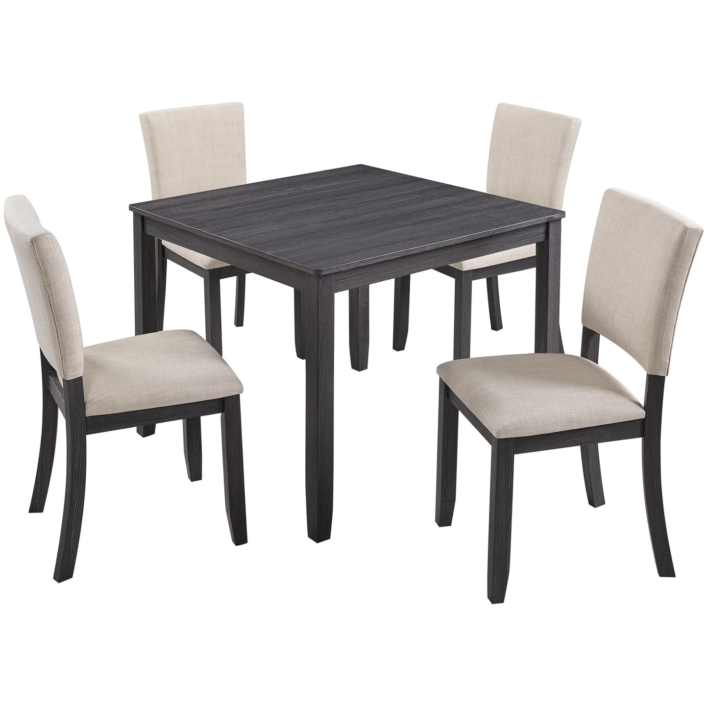 LKTART 5-Piece Kitchen & Dining Room Table and Chairs Sets,Small Square Kitchen Table with 4 Upholstered XX-Shaped Backrest Chairs,Walnut