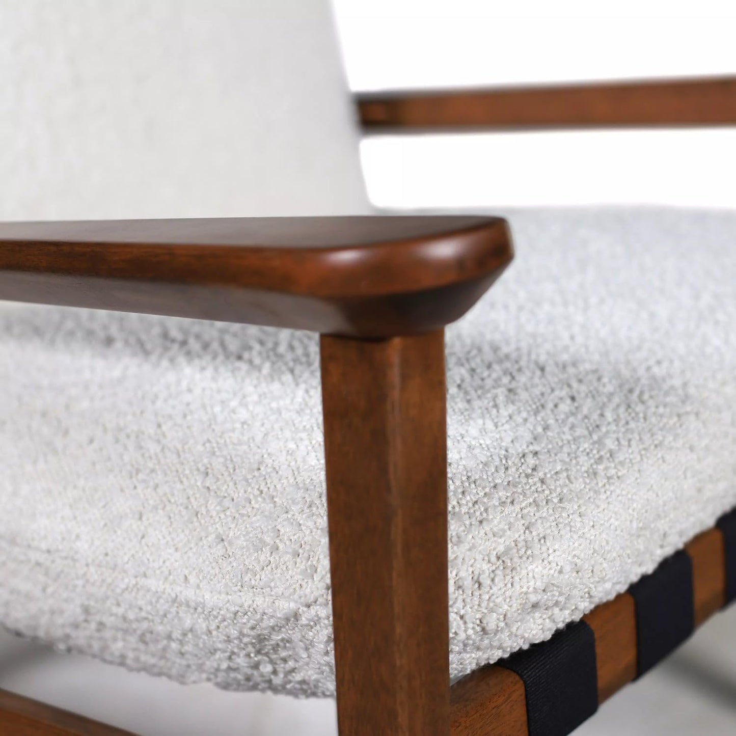 Grain Wood Furniture Solid Wood Mid Century Rocking Chair with Off-White Performance Boucle Cushions