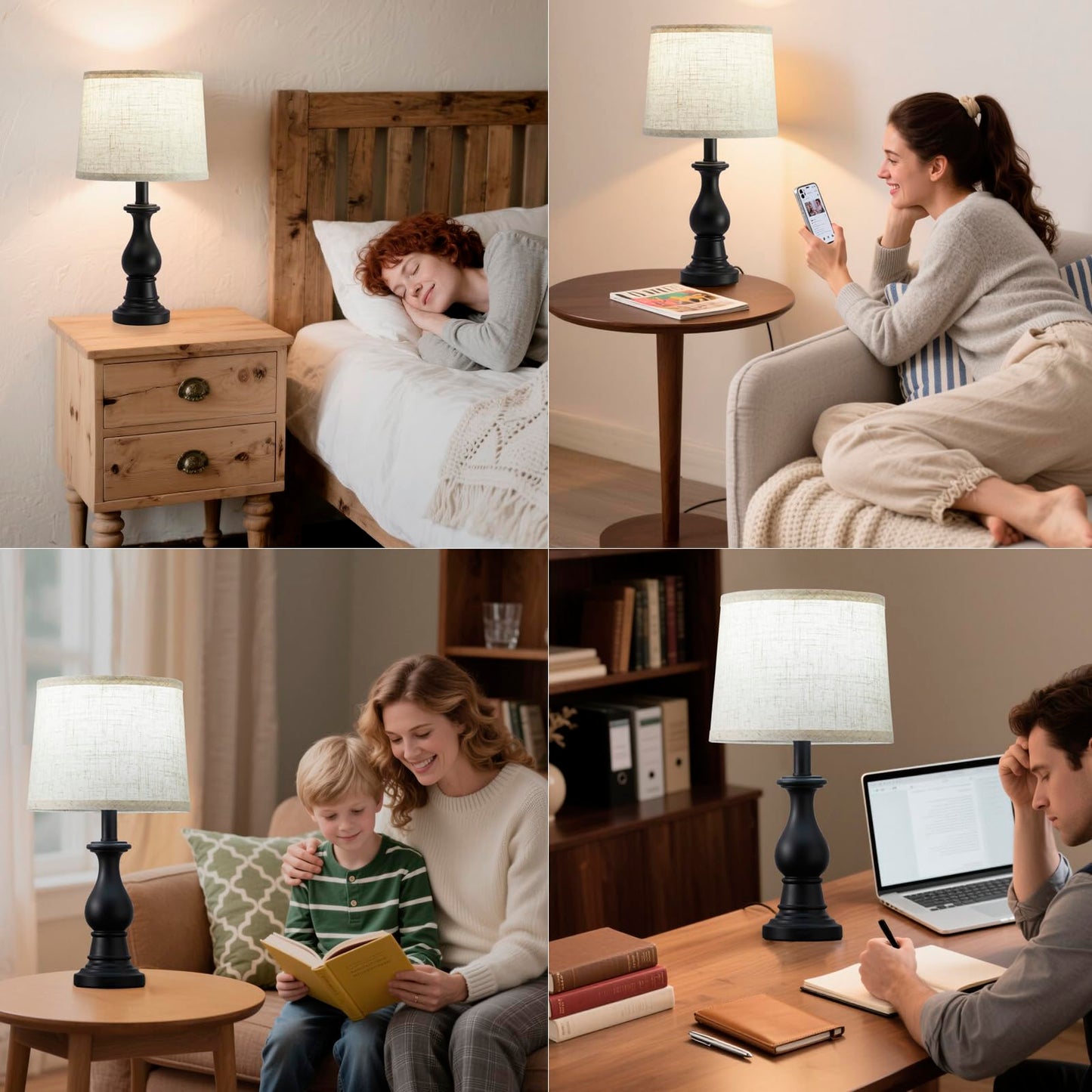 Vintage Table Lamp for Living Room Bedroom, 18.5" Farmhouse Bedside Lamps Nightstand Lamp Set of 2, Table Lamps with Oatmeal Linen Lamp Shades, 2 LED Bulbs Included