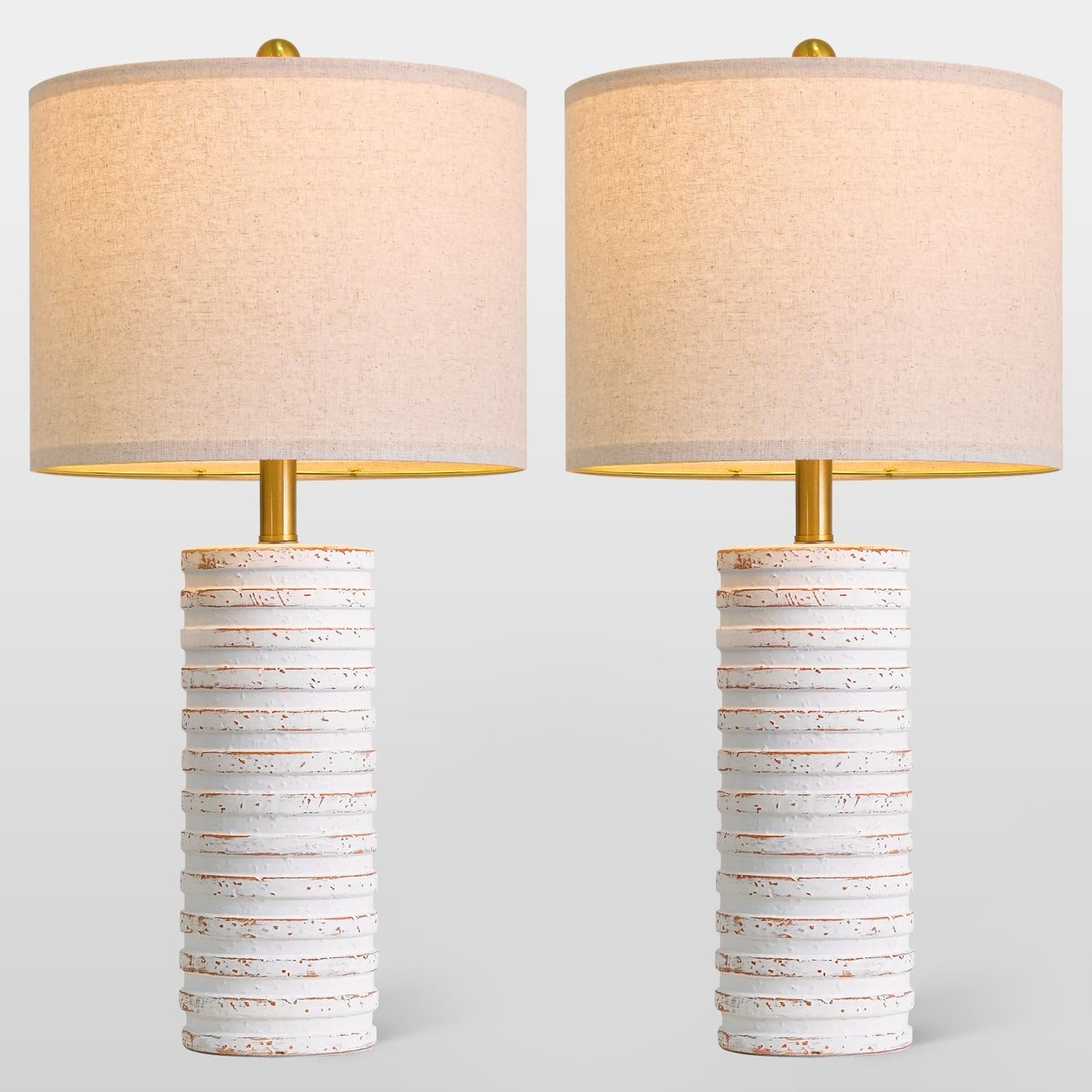 PoKat 27'' Farmhouse Table Lamps Set of 2 for Living Room, Stone-Like Bedside Lamp for Bedroom, Boho Ceramic Tall Lamps for Nightstand Office Sideboard Entryway Distressed (Antique Beige)