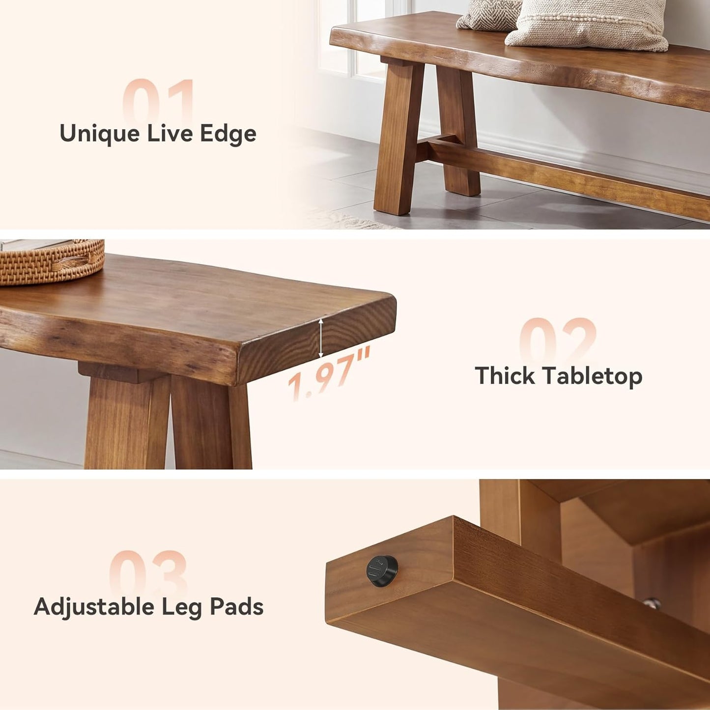 Solid Wood Entryway Bench, 63" Long Bed Bench with Angled Legs, Farmhouse Seating Benches for Entryway, Bedroom, Dining Room, Living Room, Rustic Brown