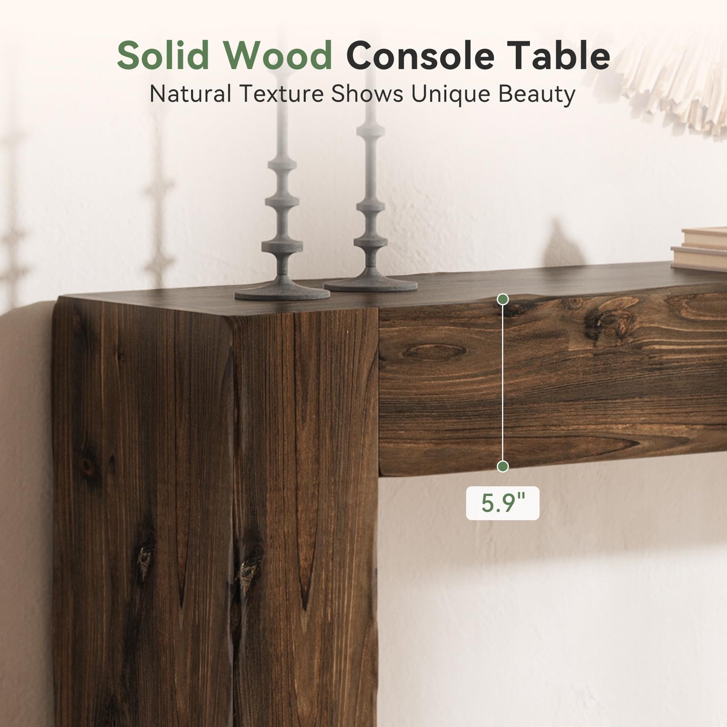Solid Wood Console Table, 63-Inch Farmhouse Sofa Table Behind Couch for Entryway, Living Room, Foyer, Easy Assembly (Light Wood)