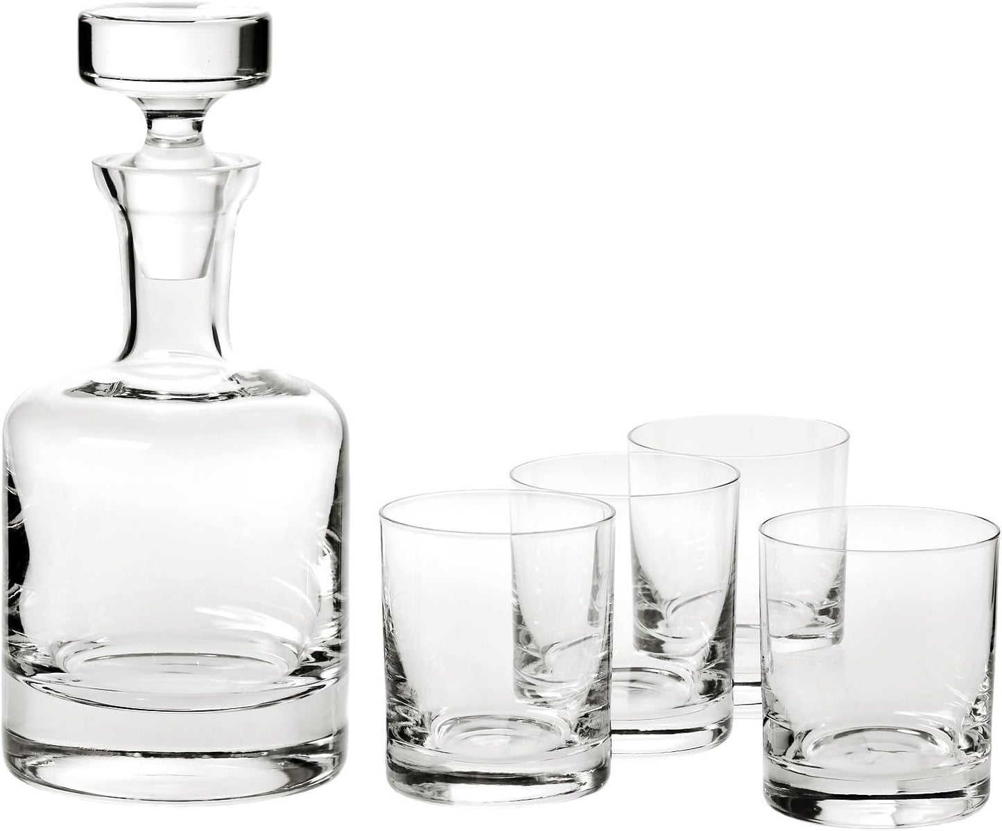 Whiskey Decanter Set, Made in Europe, 100% Lead-Free Crystal, Gift-Boxed, 1 Decanter & 4 Double Old Fashioned Glasses (Buckingham Decanter Set)