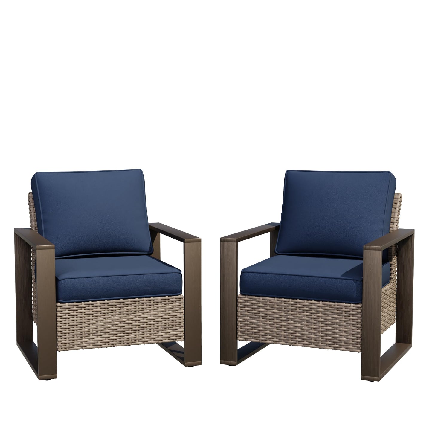 Joyside Outdoor Patio Swivel Rocker Chairs, 3 Pieces Wicker Furniture Set, 2 Swivel Rocking Chairs and 1 Table, Metal Wide Armrest, Thick Cushions and Deep Seating for Garden, Backyard, Porch, Deck