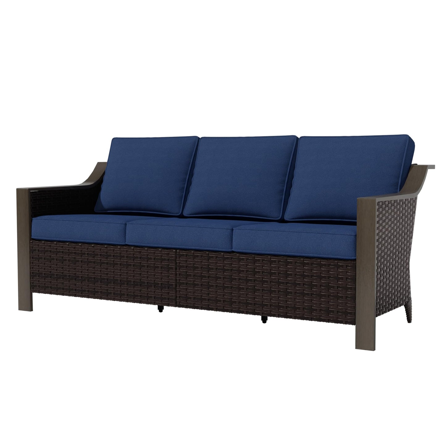 74 Inch Patio 3-Seater Sofa,PE Wicker Outdoor Lounge with Thick Removable Water-Resistant Cushions, Rust-Proof Steel Frame, 900LBS Capacity, Beige