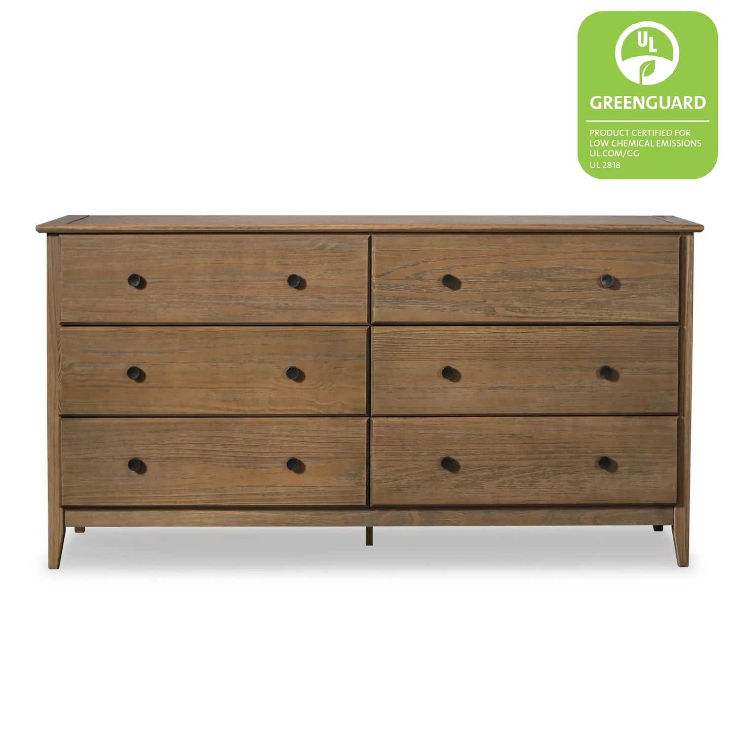 Grain Wood Furniture Greenport 6-Drawer Bedroom Dresser, Solid Wood with a Brushed Walnut Finish