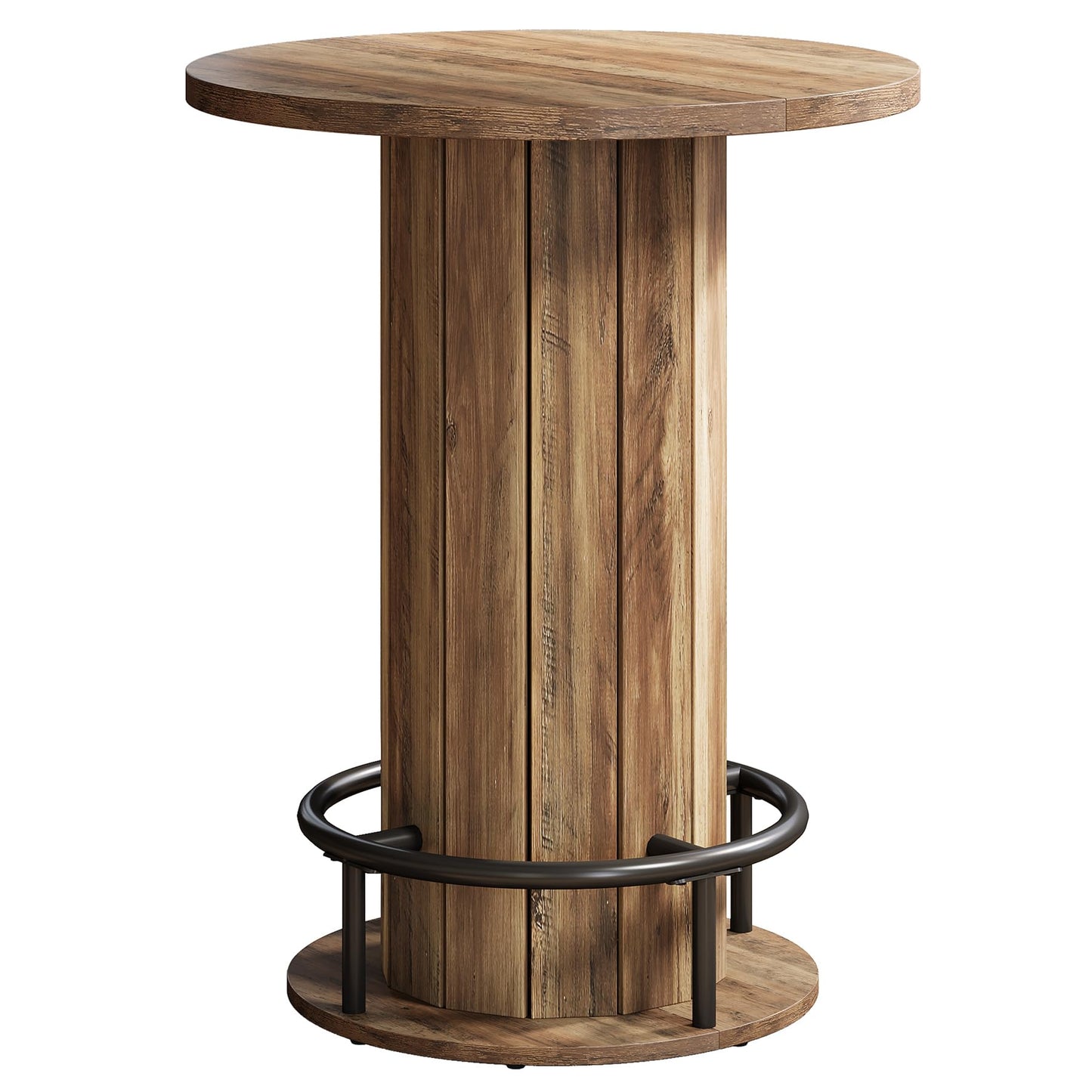 Tribesigns Round Bar Table, 39.4" H Wood Bistro Pub Table with Metal Ring Footrest for Dining Coffee Cocktail Living Room, Small Space, Black (Only Table)