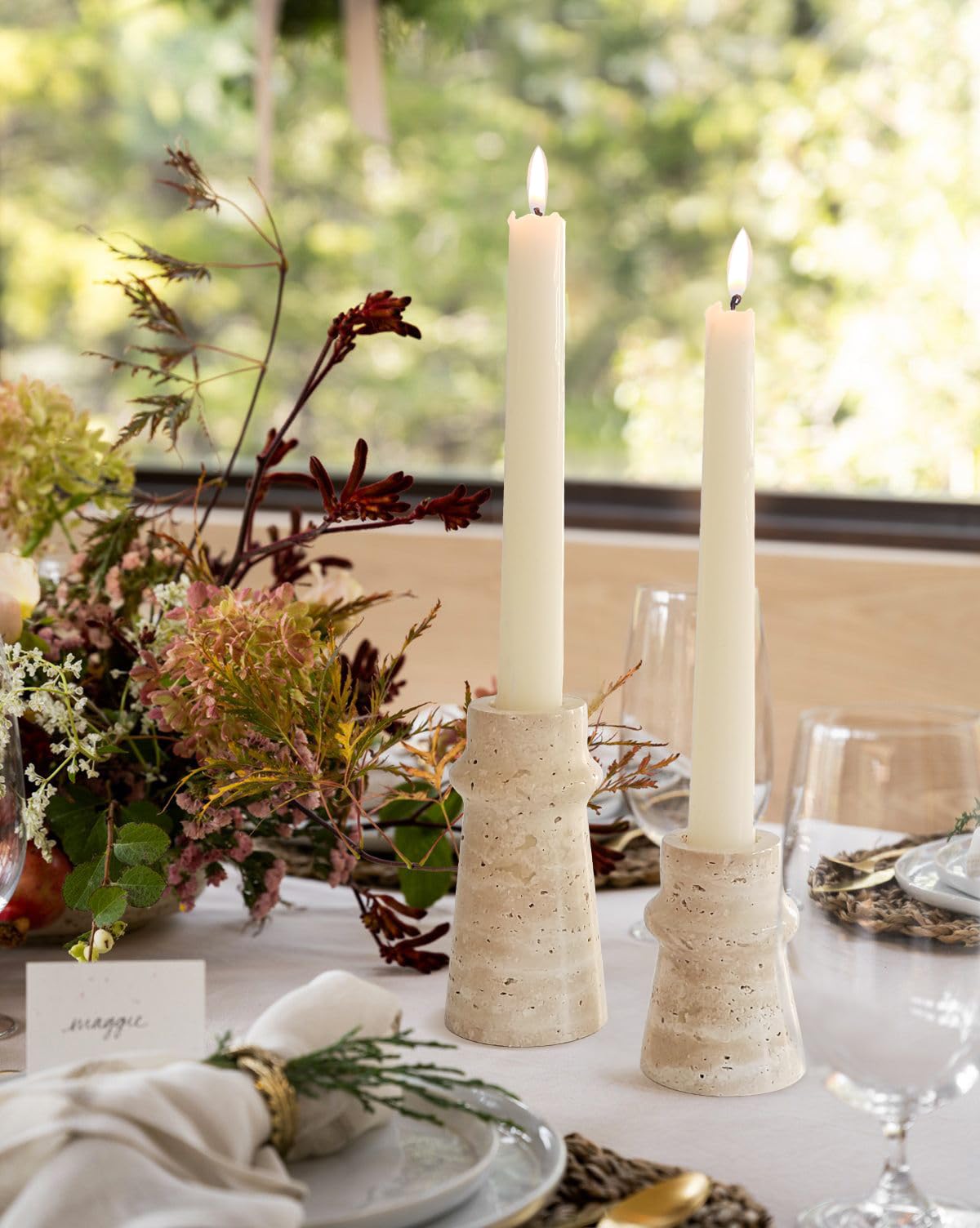 Vixdonos Marble Candle Holder Set of 2 Taper Candle Candlestick Mantle Candle Stand for Home Decor,Wedding,Party and Table Centerpieces(Brown)