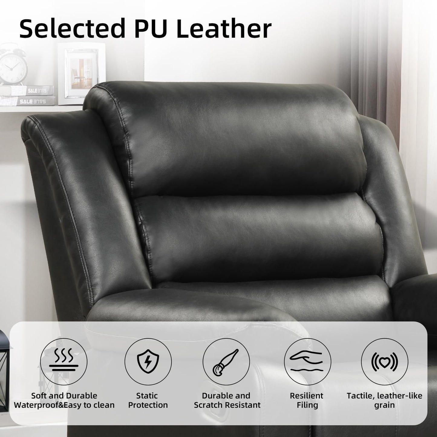 IOMOR Manual Recliner Chair with Overstuffed Arm and Extra-Padded Back, Breathable PU Leather Reclining Chair for Adults, Single Sofa for Living Room, Bedroom (Dark Brown)