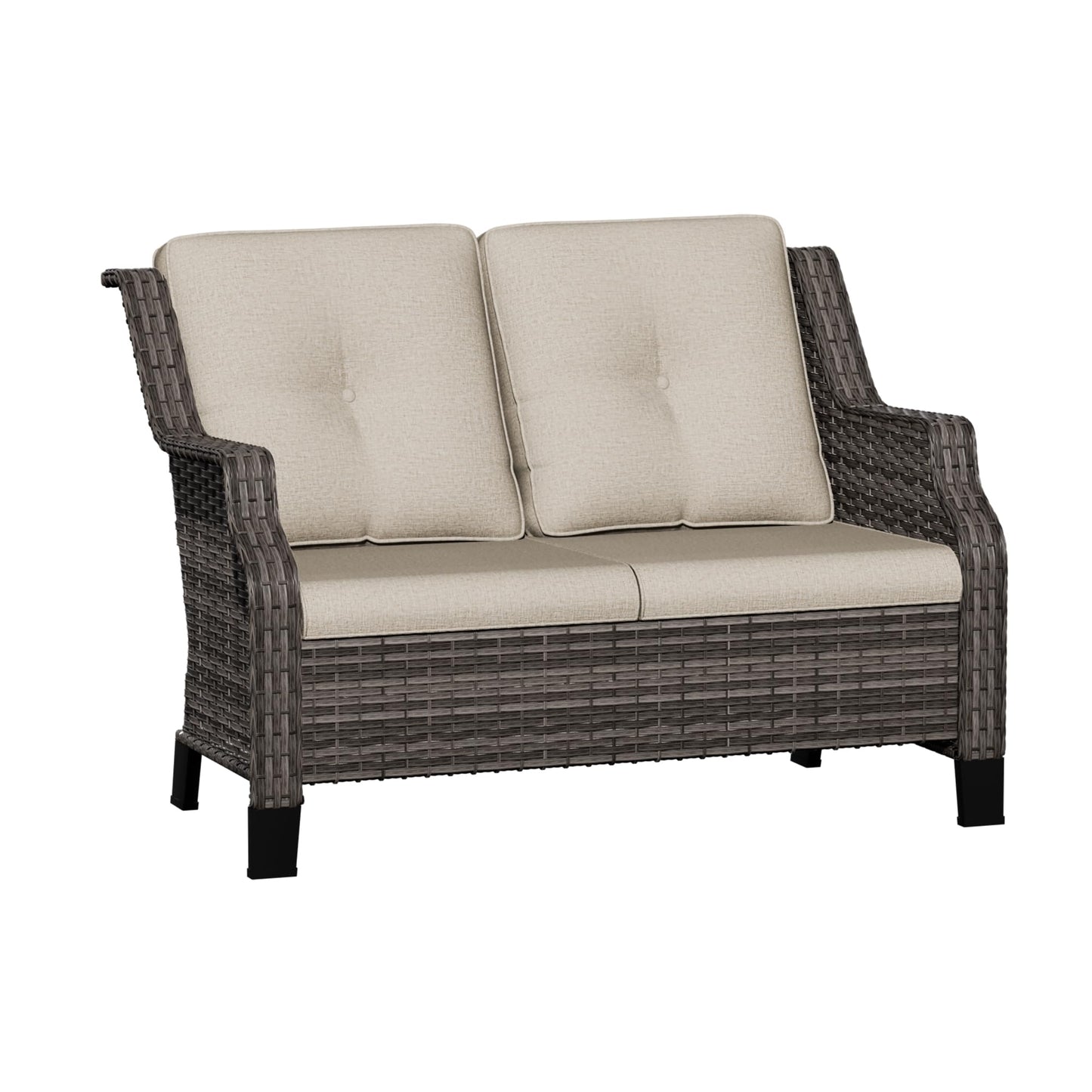 Outdoor Patio Loveseat, All-Weather 2-Seater Wicker Loveseat with Cushions, Outdoor Patio Love Seat Sofa for Garden, Balcony and Deck