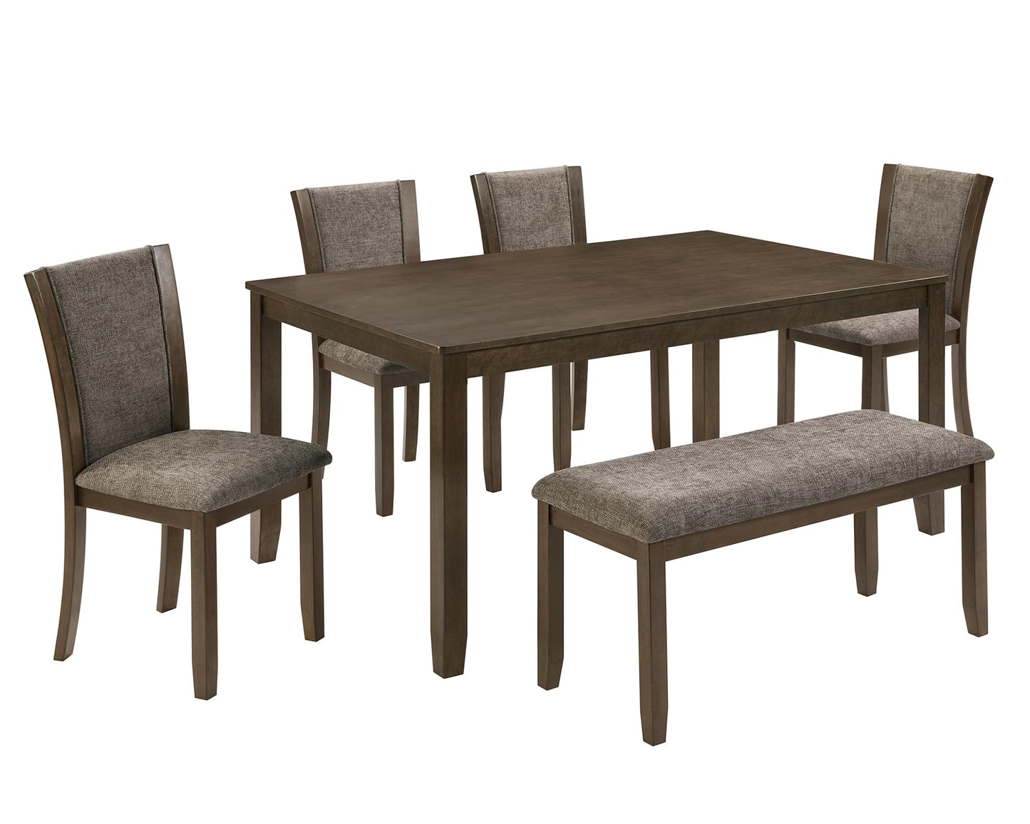 LKTART 6 Piece Kitchen Dining Set, 58.5" Rectangular Wooden Dinner Table with 4 Upholstered Chairs and a Bench for Living Room, Home Bar and Kitchen, Walnut