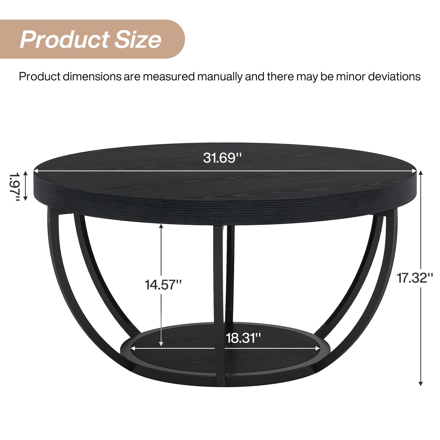 Tribesigns Round Coffee Table, 31.7" Wooden 2-Tier Circle Coffee Table with Storage Shelves, Modern Accent Cocktail Table Center Table for Living Room, Grey