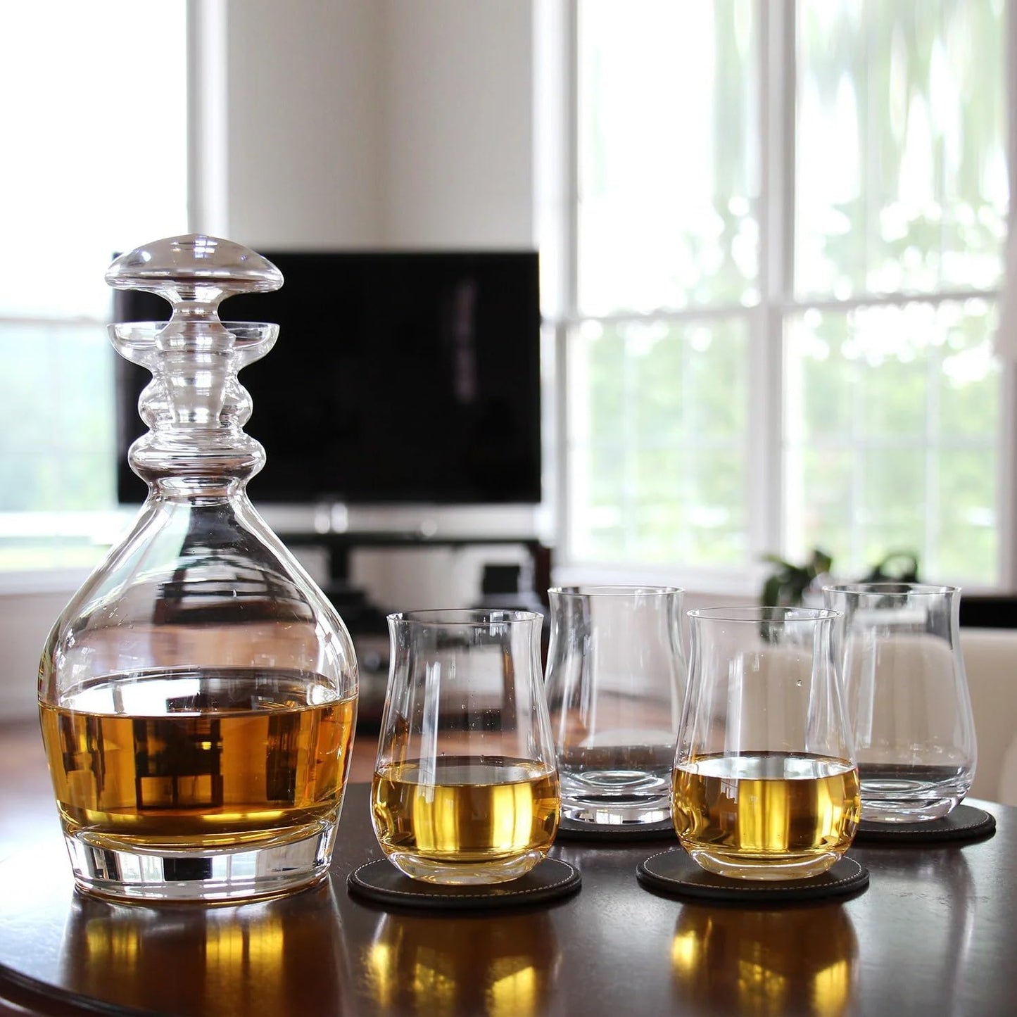 Whiskey Decanter Set, Made in Europe, 100% Lead-Free Crystal, Gift-Boxed, 1 Decanter & 4 Double Old Fashioned Glasses (Thomas Jefferso Decanter Set)